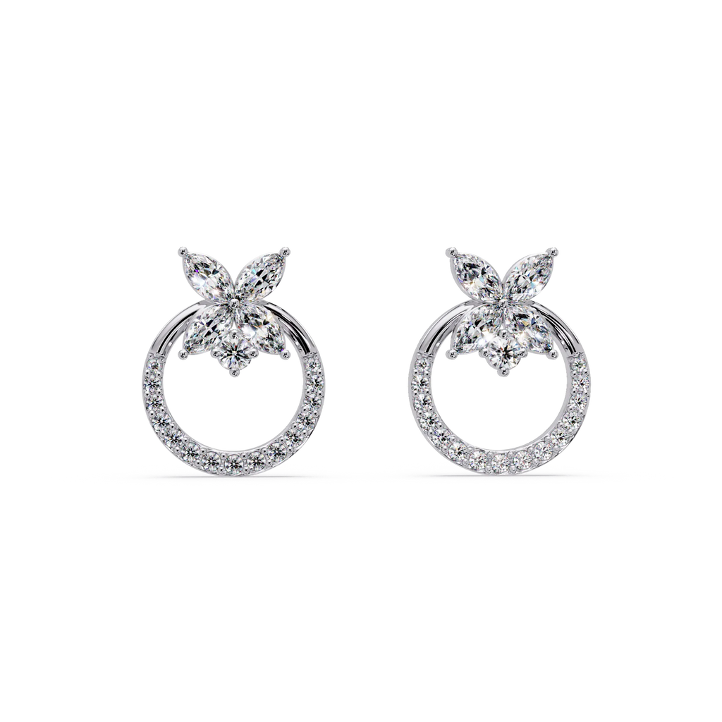 IGI Certified-2/3 Ct Lab Grown Diamond (VS/E-F) Floral Earring -925 Sterling Silver