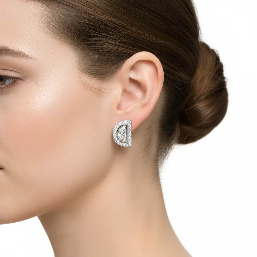 IGI Certified- 2/3 Ct Lab Grown Diamond (VS/E-F) Half Moon Stud Earrings