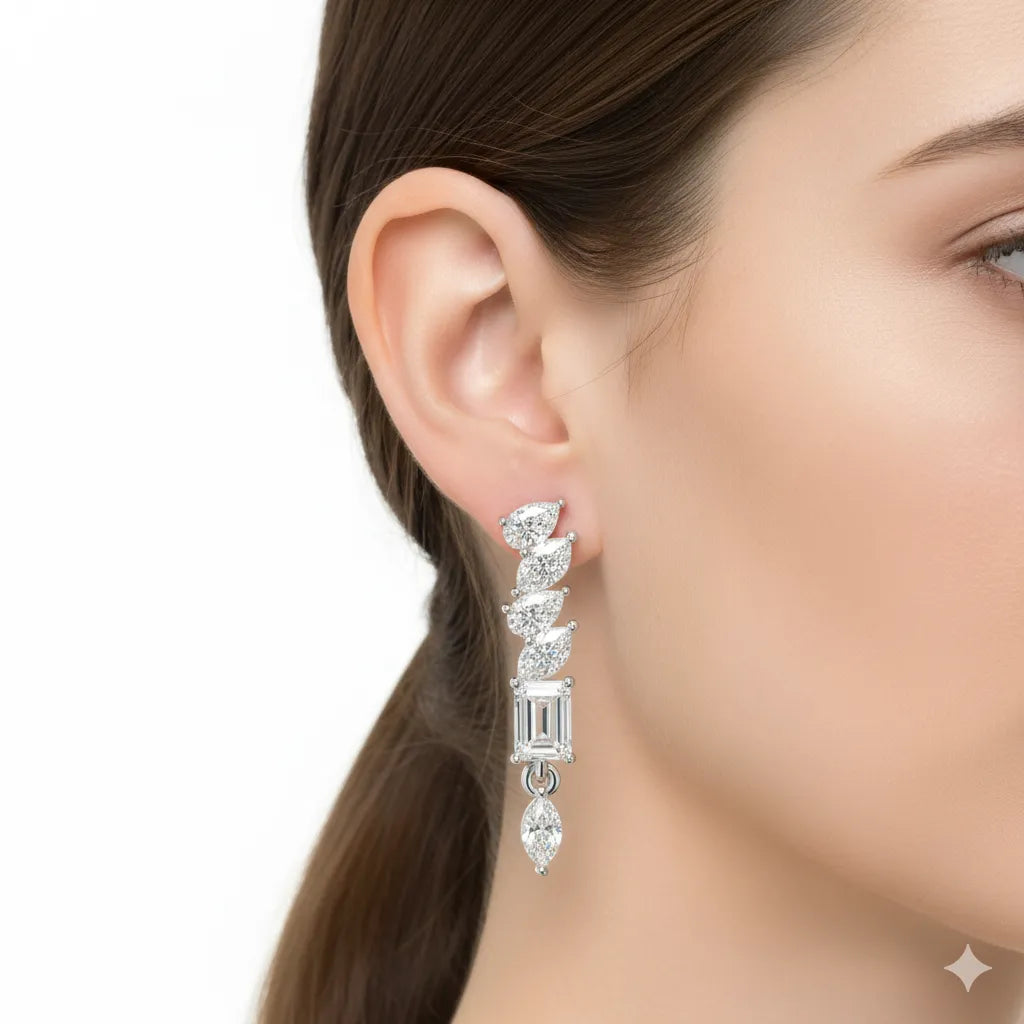 IGI Certified- 1.5 Ct Lab Grown Diamond (VS/E-F) Stars Cascade Earrings