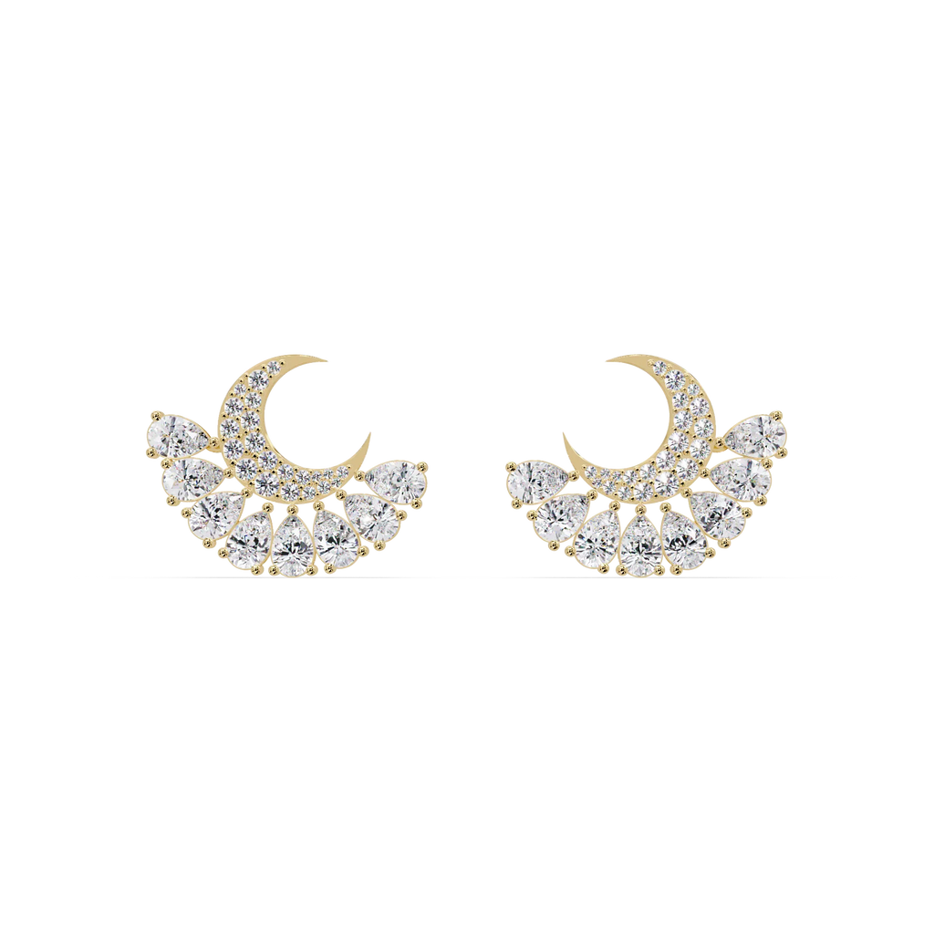 IGI Certified- 2.57 Ct Lab Grown Diamond (VS/E-F) Celestial Half Moon Earrings