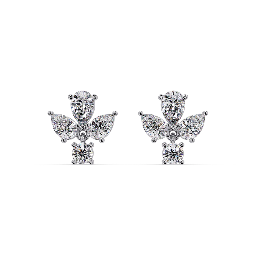 IGI Certified- 2 Ct Lab Grown Diamond (VS/E-F) Floral Pear and Round Drop Earrings