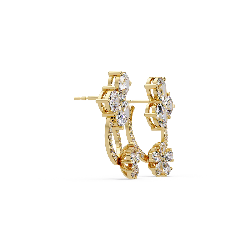 IGI Certified- 4.25 Ct Lab Grown Diamond (VS/E-F) Floral J-Hoop Earrings