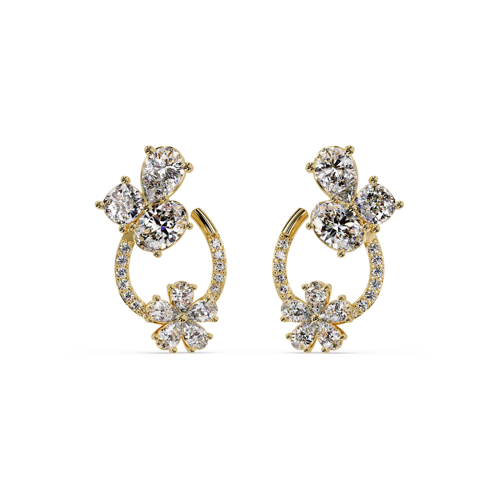 IGI Certified- 4.25 Ct Lab Grown Diamond (VS/E-F) Floral J-Hoop Earrings