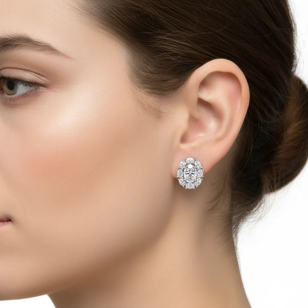 IGI Certified- 1.75 Ct Lab Grown Diamond (VS/E-F) Oval Halo Earrings