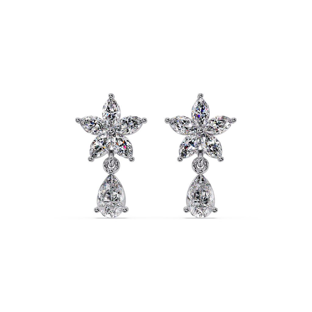 IGI Certified- 1.75 Ct Lab Grown Diamond (VS/E-F) Floral Tear Drop Earrings