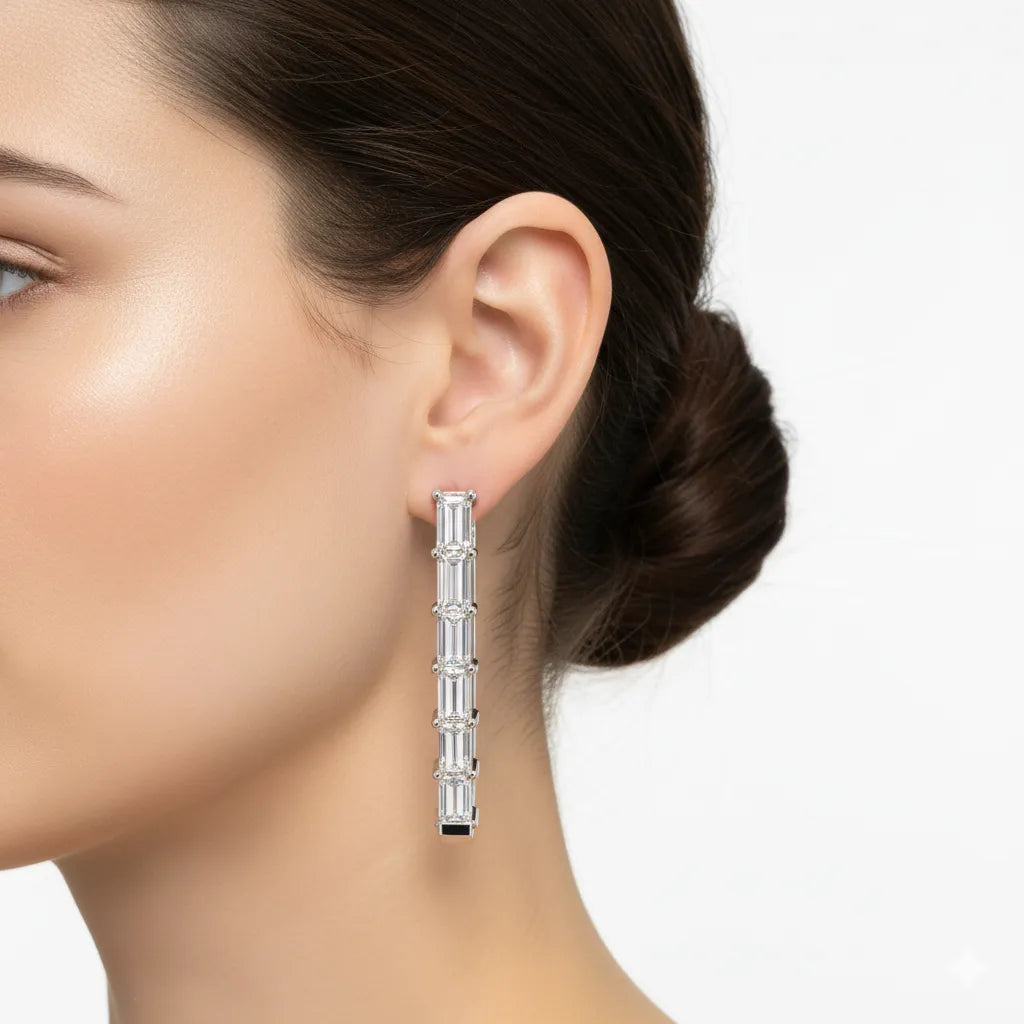 IGI Certified- 1/2 Ct Lab Grown Diamond (VS/E-F) Elongated Baguette Earrings