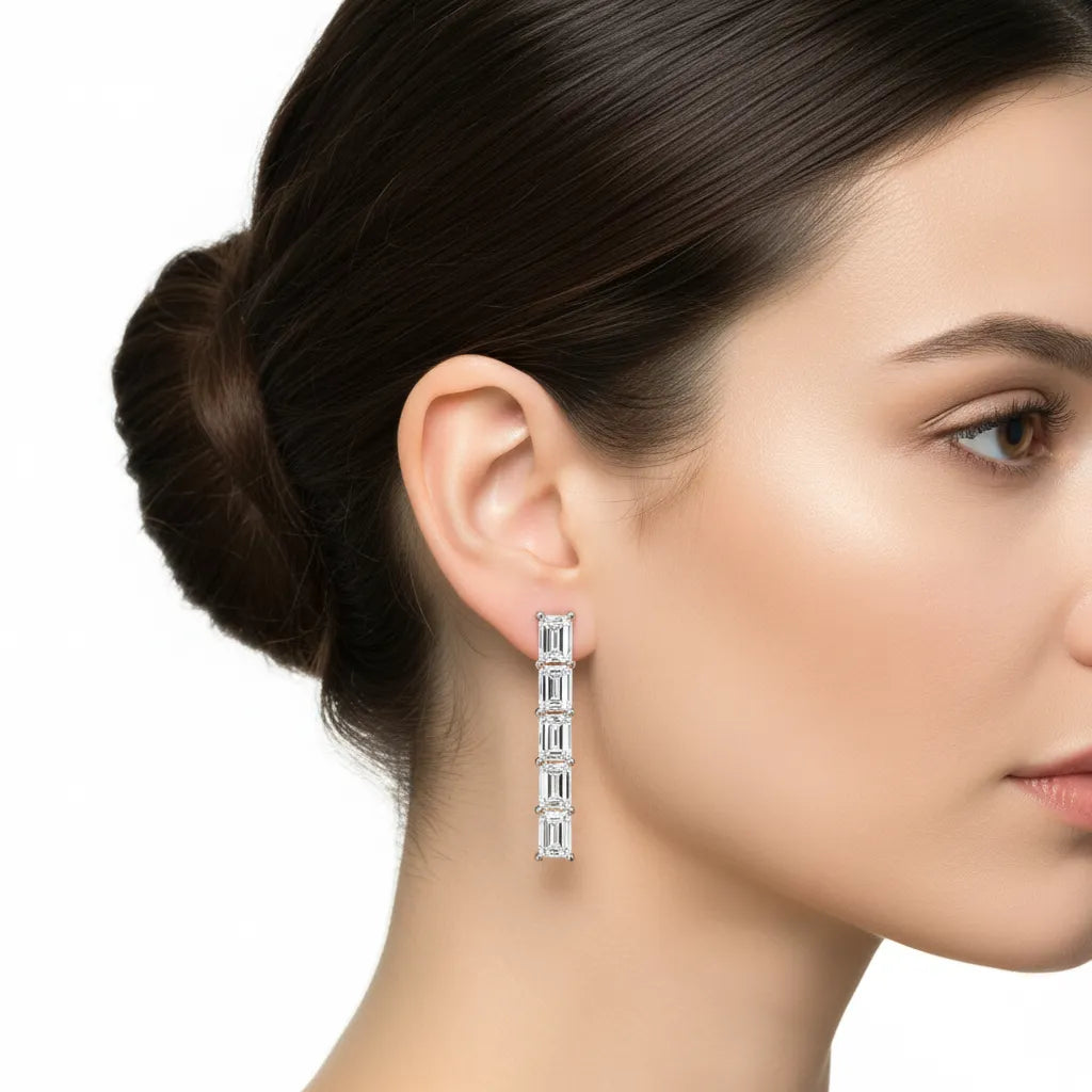IGI Certified- 3/4 Ct Lab Grown Diamond (VS/E-F) Linear Drop Earrings