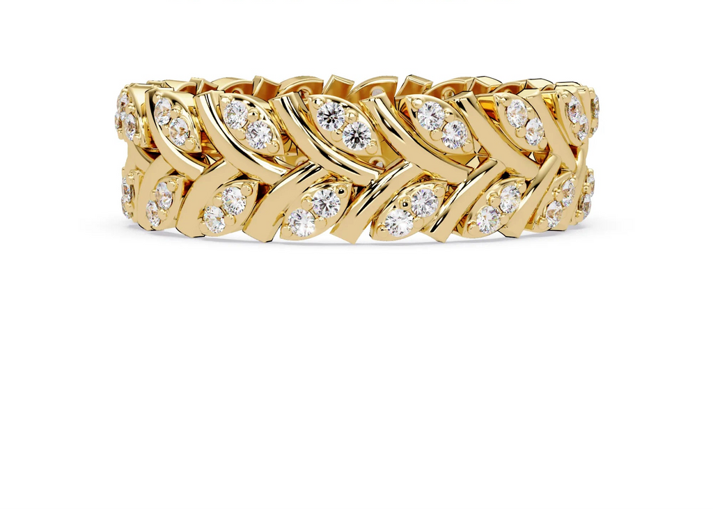 IGI Certified - 1/2 Ct. Lab Grown Diamond (VS/E-F) Leaf Motif Full-Eternity Diamond Ring – 9K/18K Gold Ring
