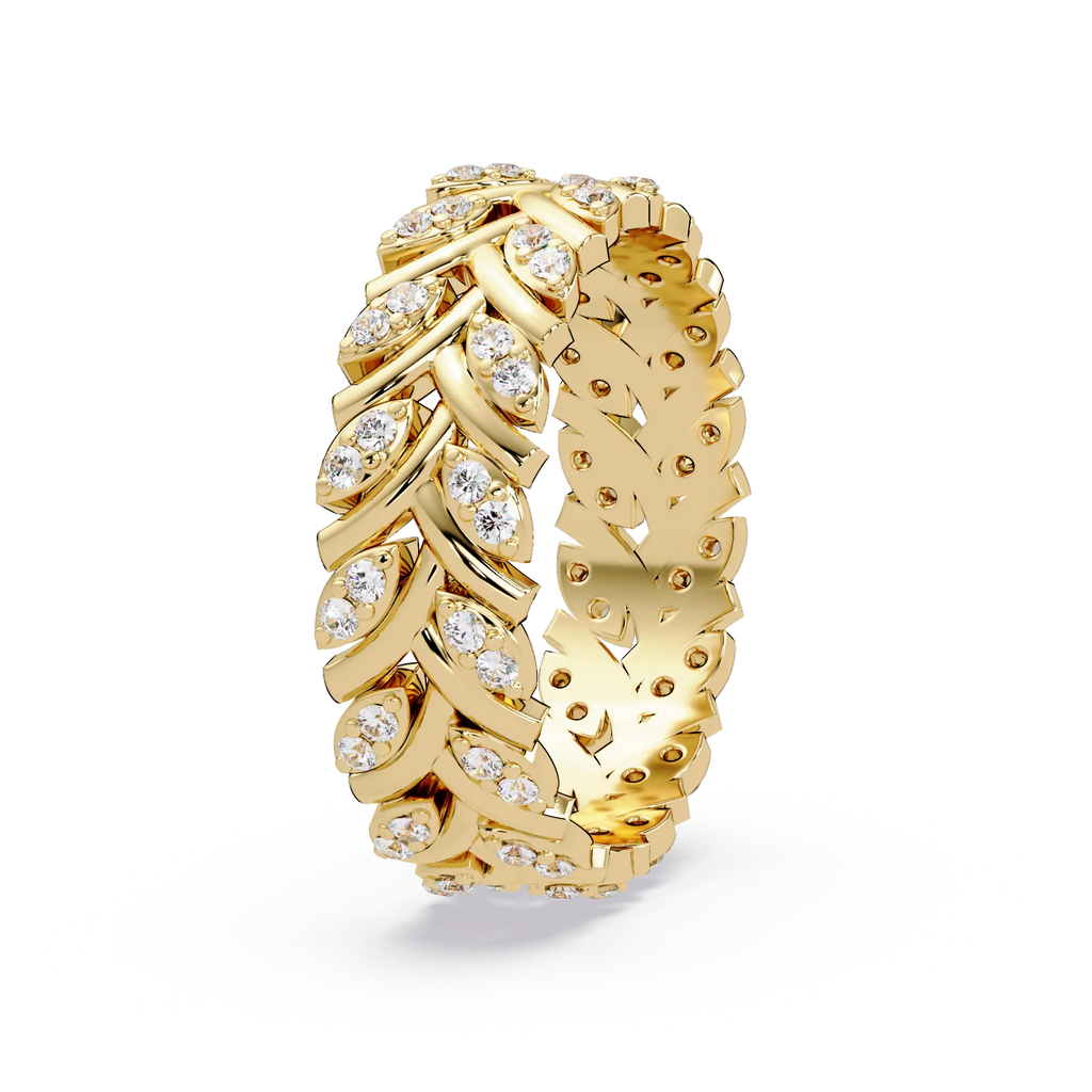 IGI Certified - 1/2 Ct. Lab Grown Diamond (VS/E-F) Leaf Motif Full-Eternity Diamond Ring – 9K/18K Gold Ring