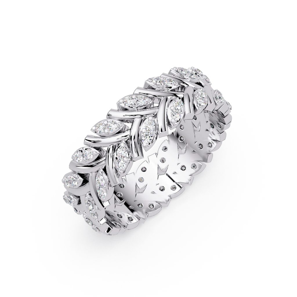 IGI Certified - 1/2 Ct. Lab Grown Diamond (VS/E-F) Leaf Motif Full-Eternity Diamond Ring – 9K/18K Gold Ring