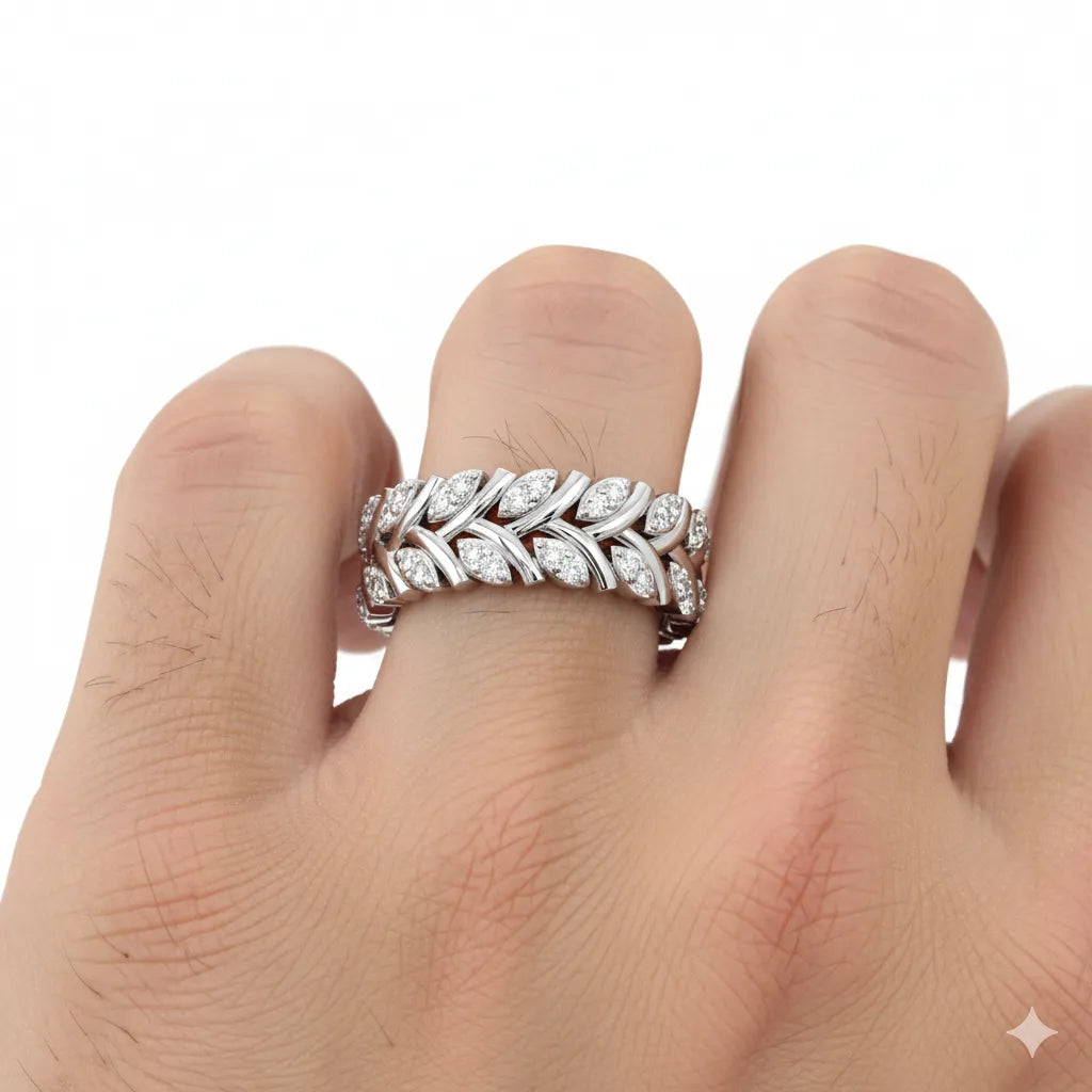 IGI Certified - 1/2 Ct. Lab Grown Diamond (VS/E-F) Leaf Motif Full-Eternity Diamond Ring – 9K/18K Gold Ring