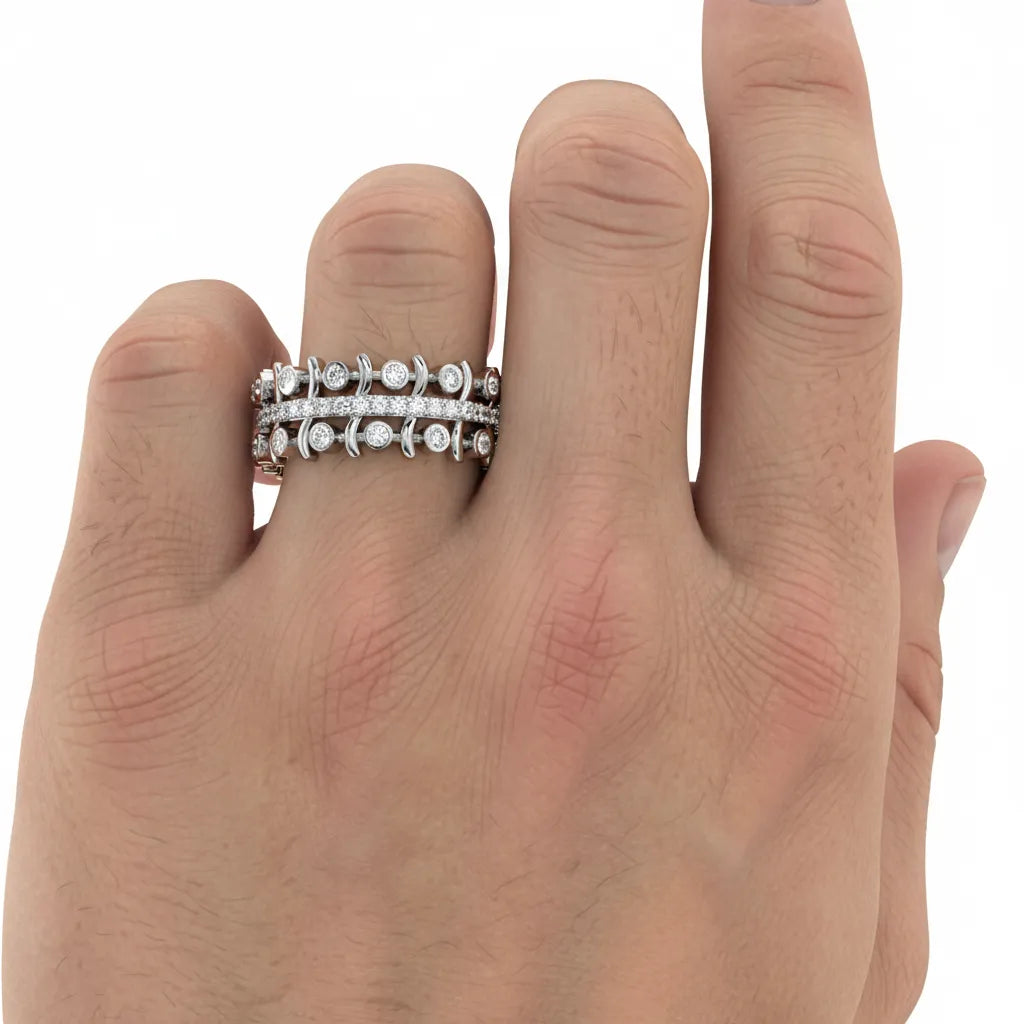 IGI Certified - 1/2 Ct. Lab Grown Diamond (VS/E-F) Diamond Eternity Band – Double-Row Articulated Design Ring