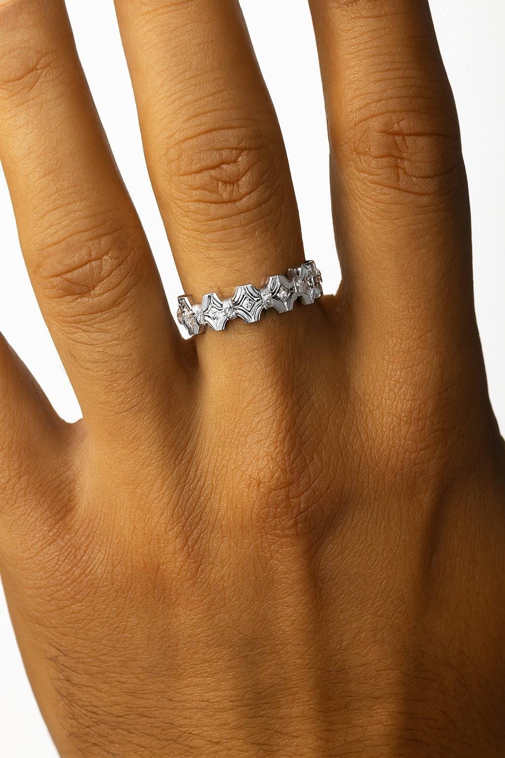 IGI Certified - 1/2 Ct. Lab Grown Diamond (VS/E-F) Celestial Hexa Crown Eternity Band Ring