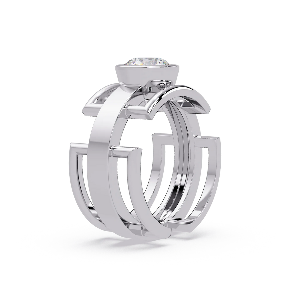 IGI Certified - 1 Ct. Lab Grown Diamond (VS/E-F) Apex Luxe Geometric Round Diamond Engagement Ring
