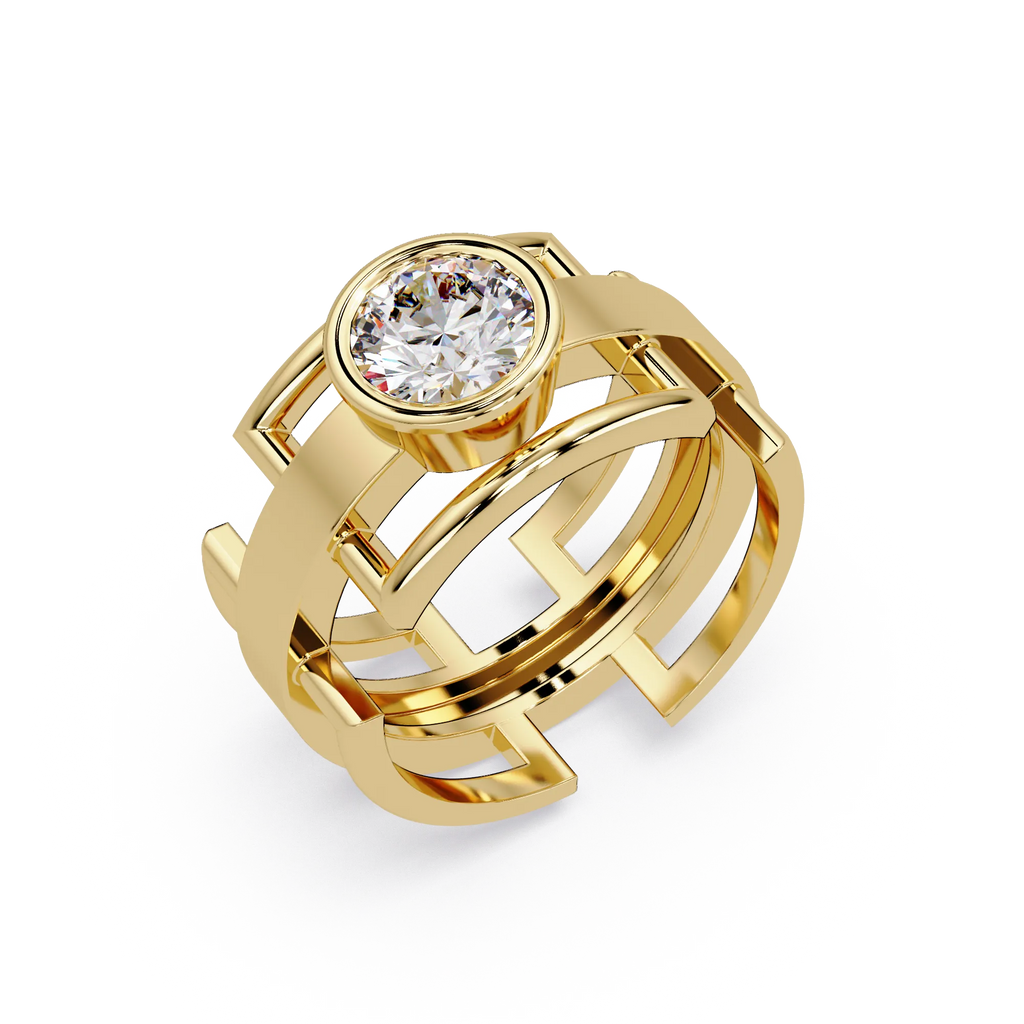 IGI Certified - 1 Ct. Lab Grown Diamond (VS/E-F) Apex Luxe Geometric Round Diamond Engagement Ring