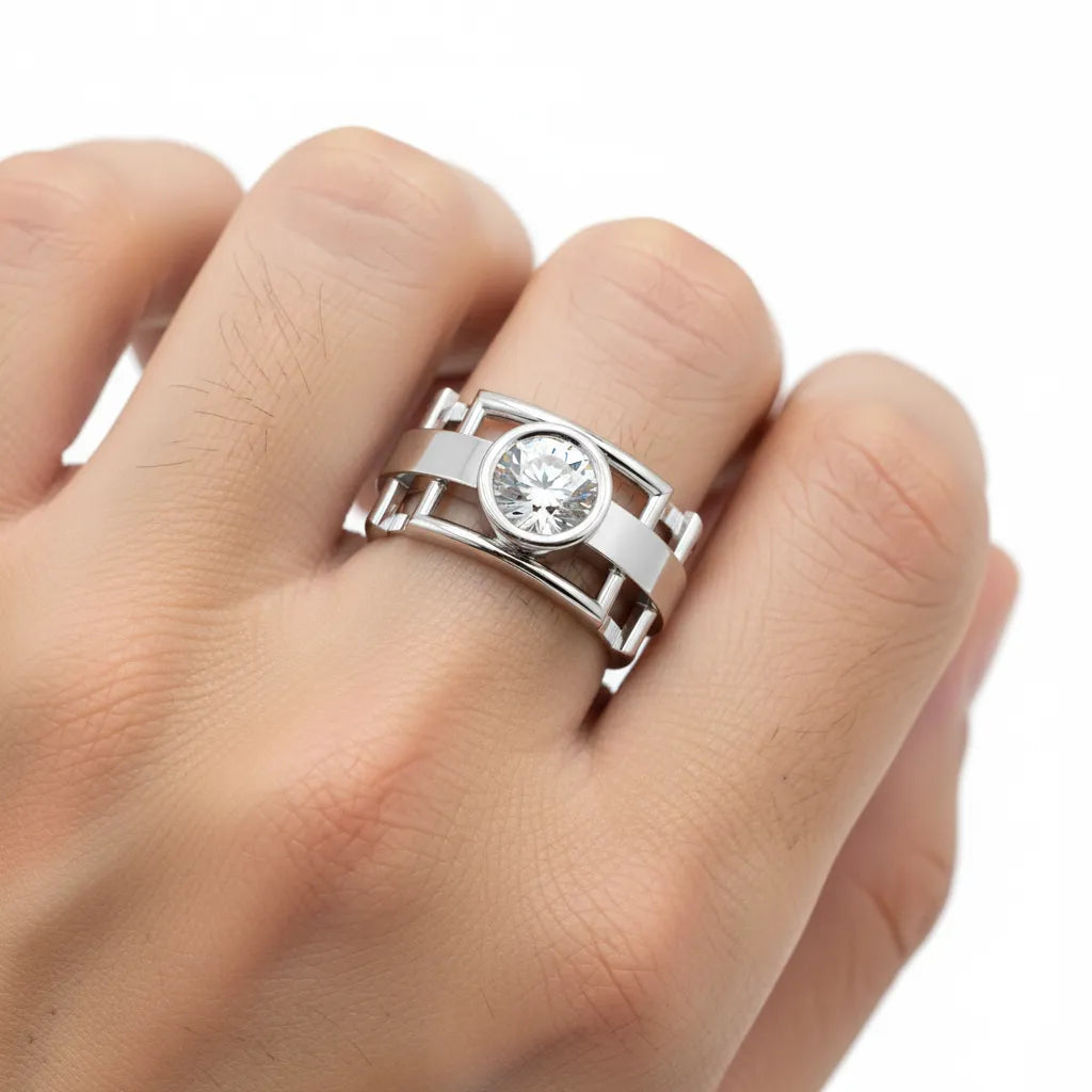 IGI Certified - 1 Ct. Lab Grown Diamond (VS/E-F) Apex Luxe Geometric Round Diamond Engagement Ring