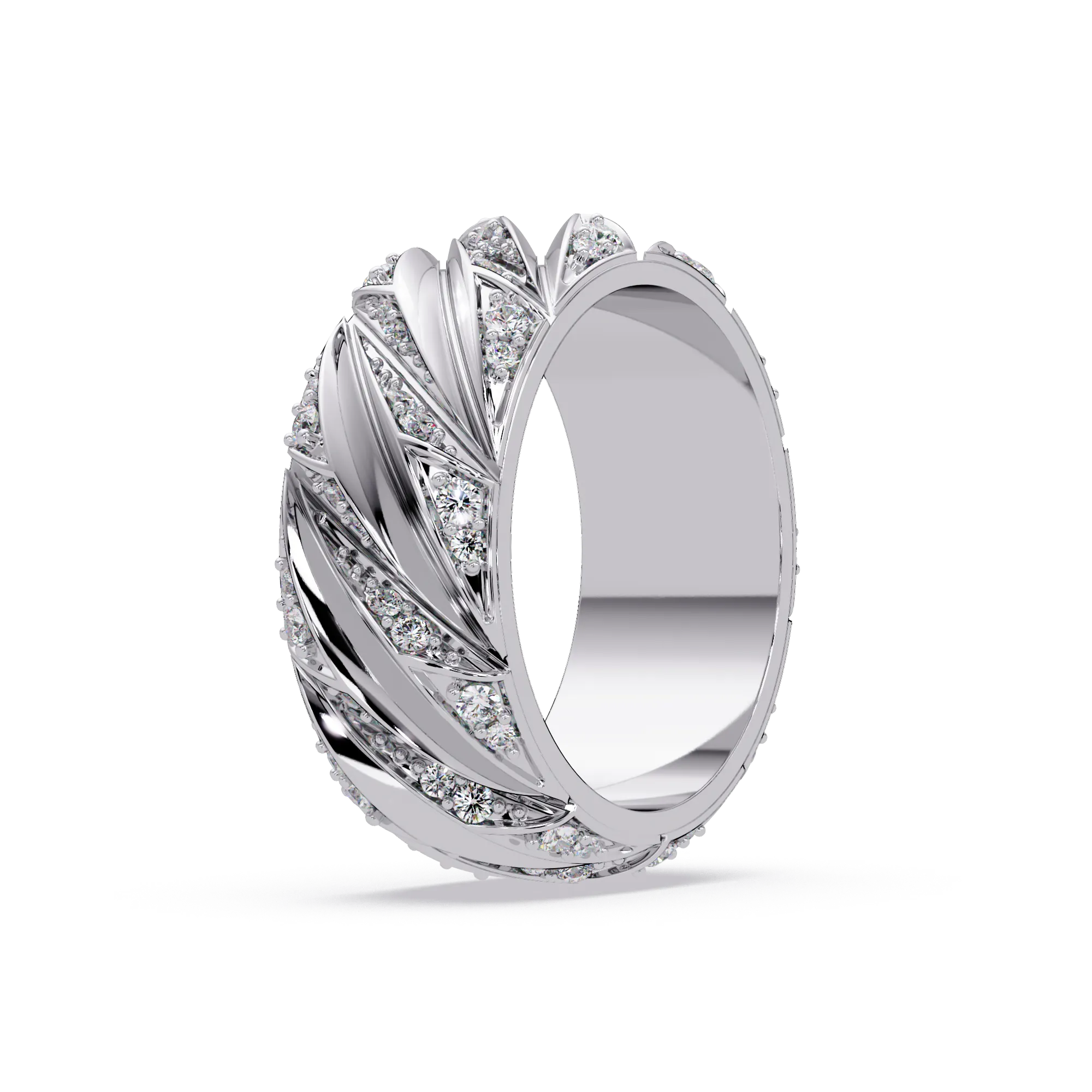 Luxe Diamond-Studded White Gold Swirl Ring