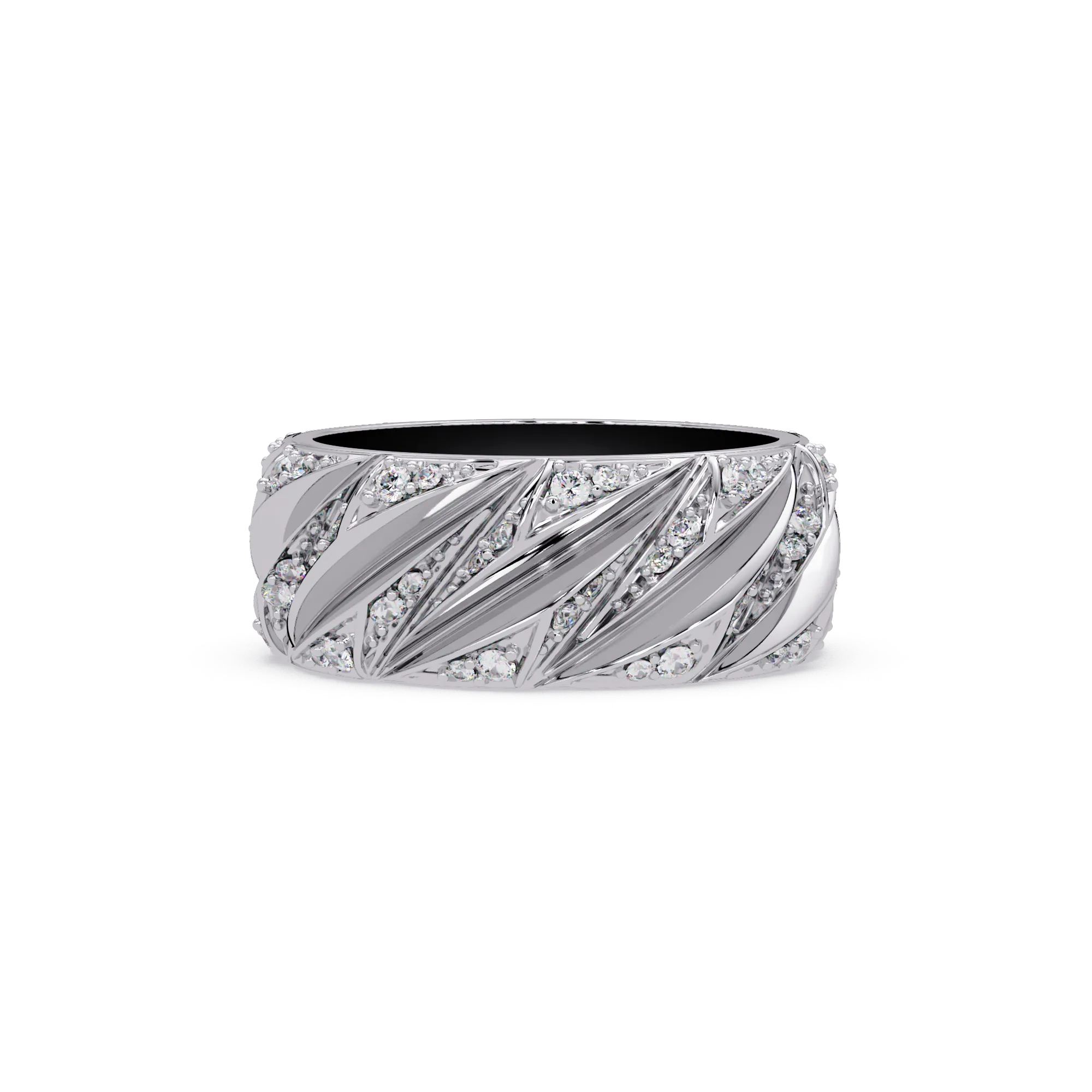 Luxe Diamond-Studded White Gold Swirl Ring