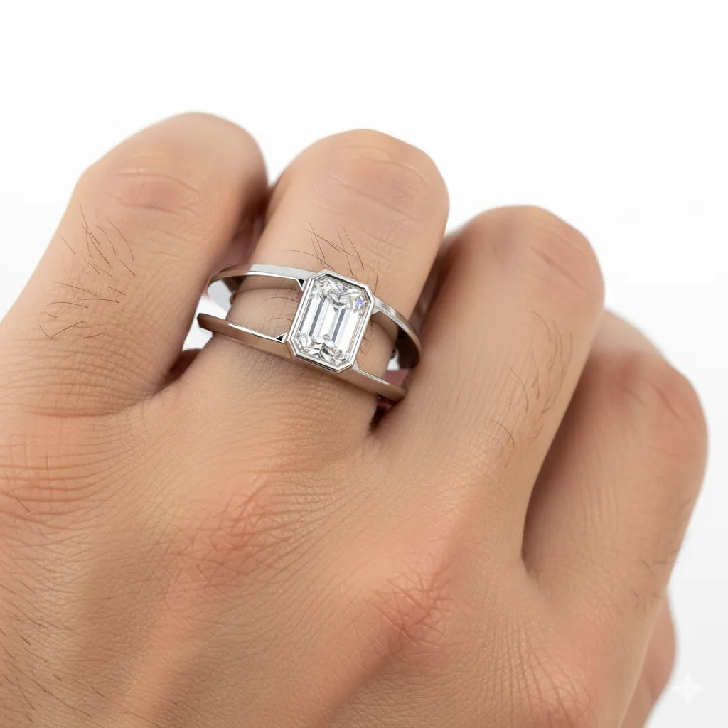 IGI Certified - 1 Ct. Lab Grown Diamond (VS/E-F) Emerald Cut Solitaire Ring