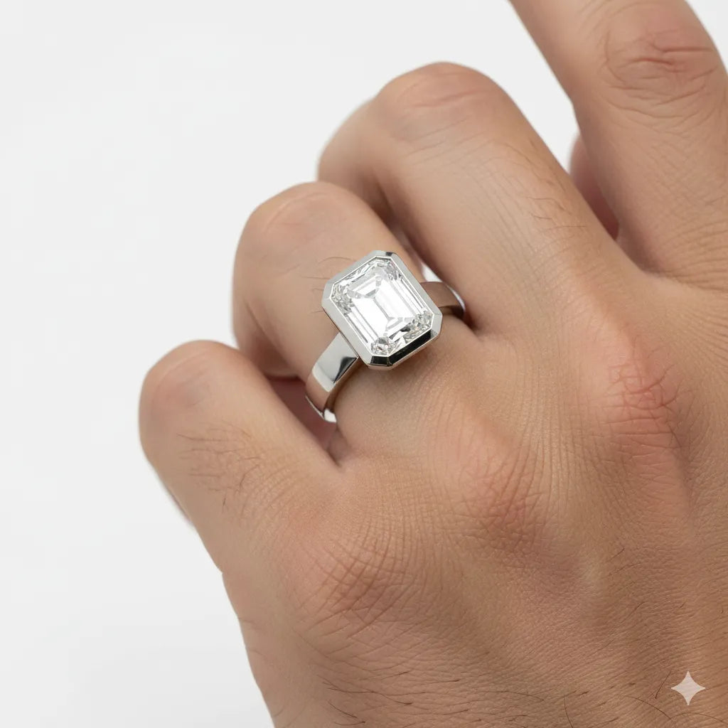 IGI Certified - 3 Ct. Lab Grown Diamond (VS/E-F) Emerald Cut Diamond Engagement Ring