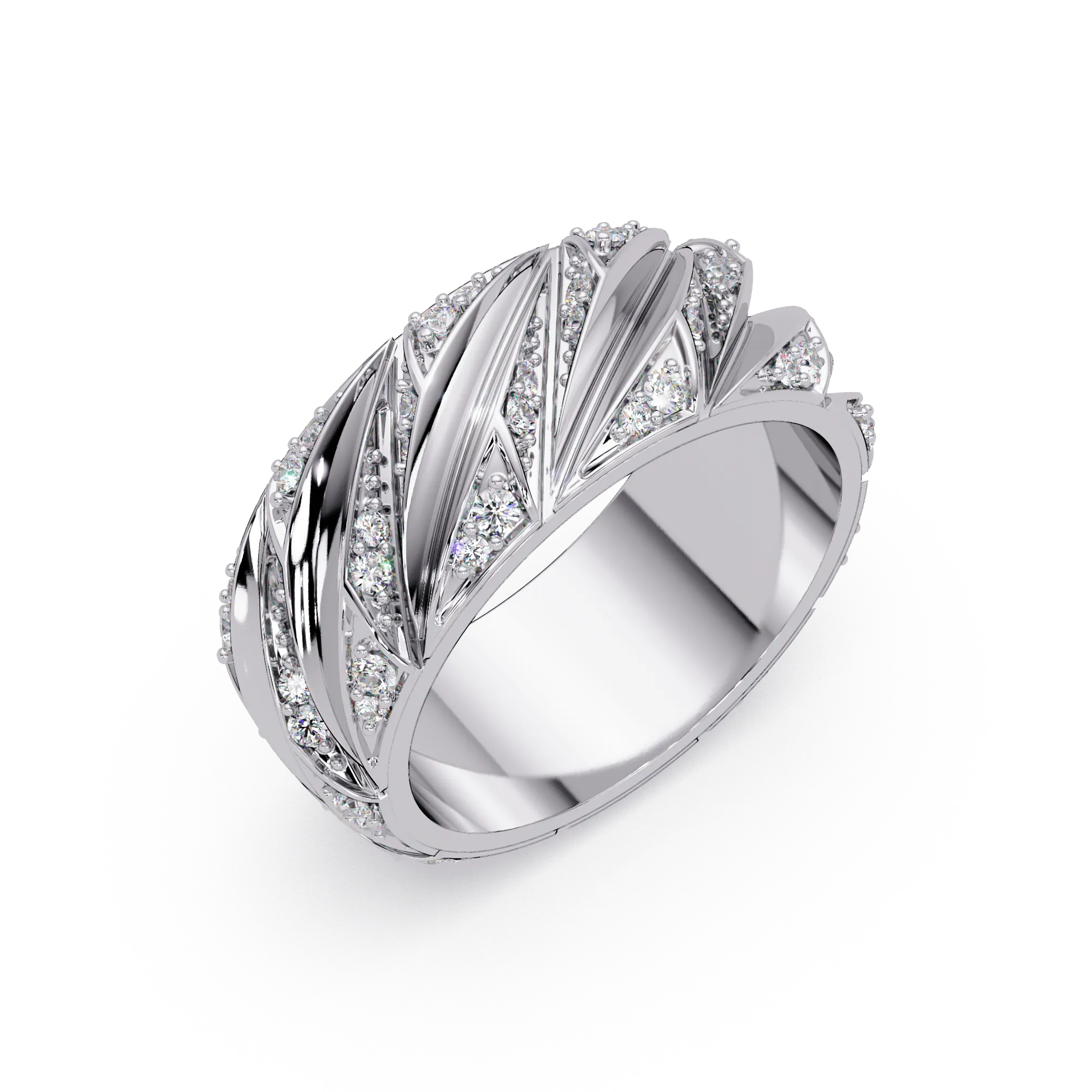 Luxe Diamond-Studded White Gold Swirl Ring