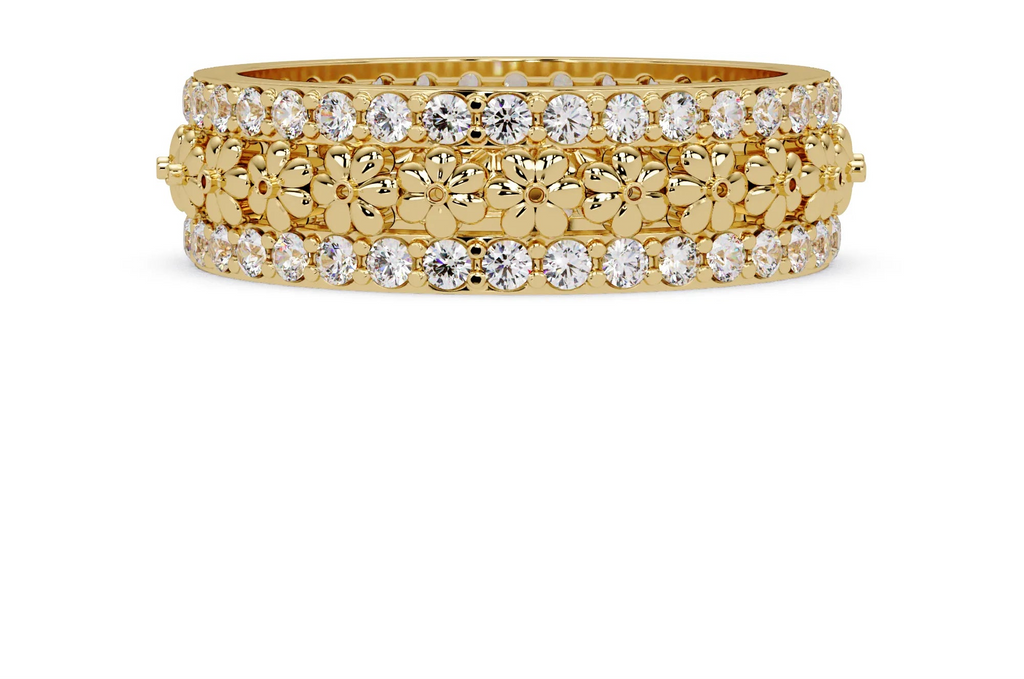 IGI Certified - 0.75 Ct. Lab Grown Diamond (VS/E-F) Floral Diamond Eternity Ring – Wide Flower Band with Double Row Pavé Stones Ring