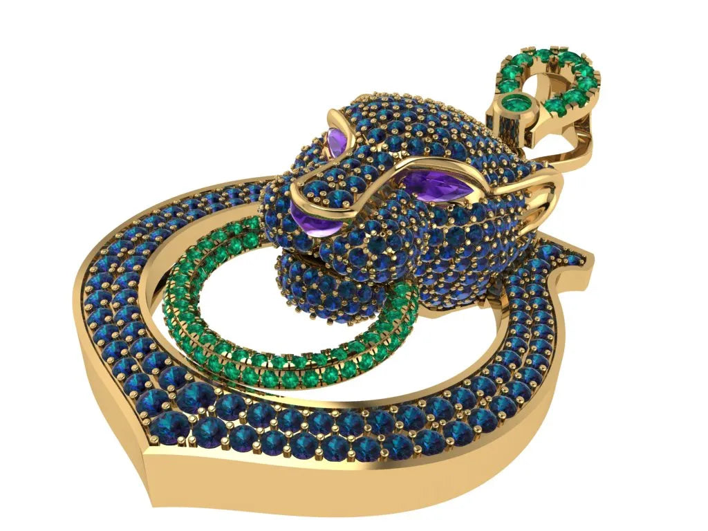 IGI Certified - 3.51 Ct. Lab Grown Diamond (VS/E-F) The Royal Blue Panther Shield Pendant