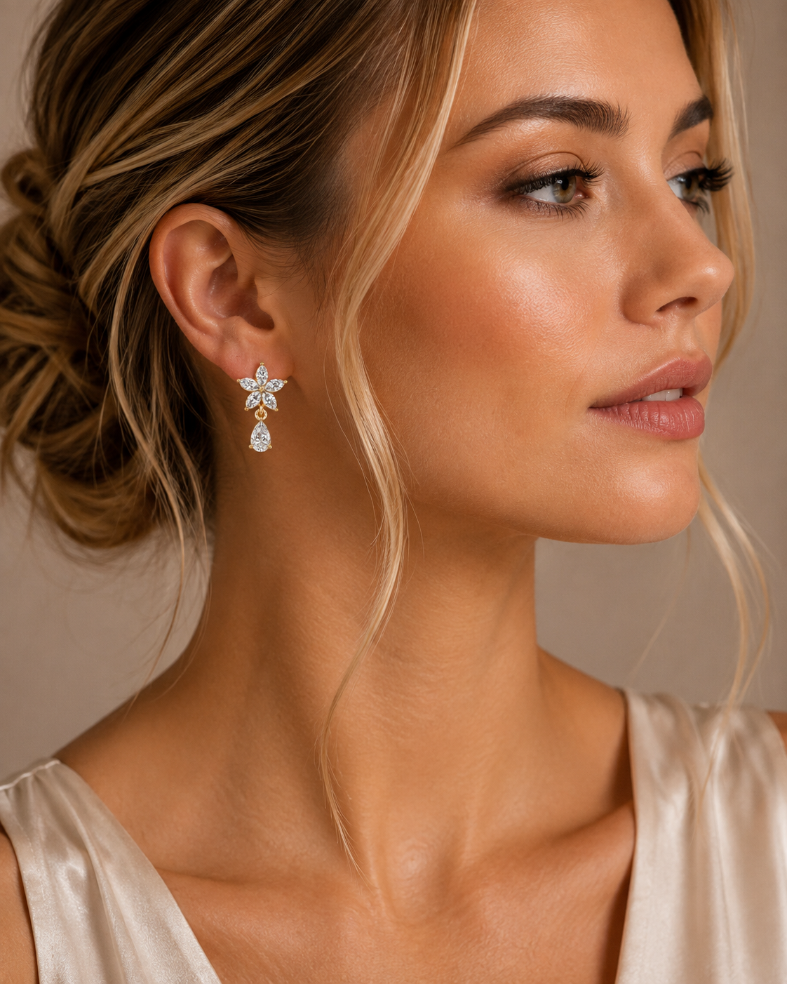 1.75 Carat Lab Grown Diamond Floral Tear Drop Earrings, IGI Certified