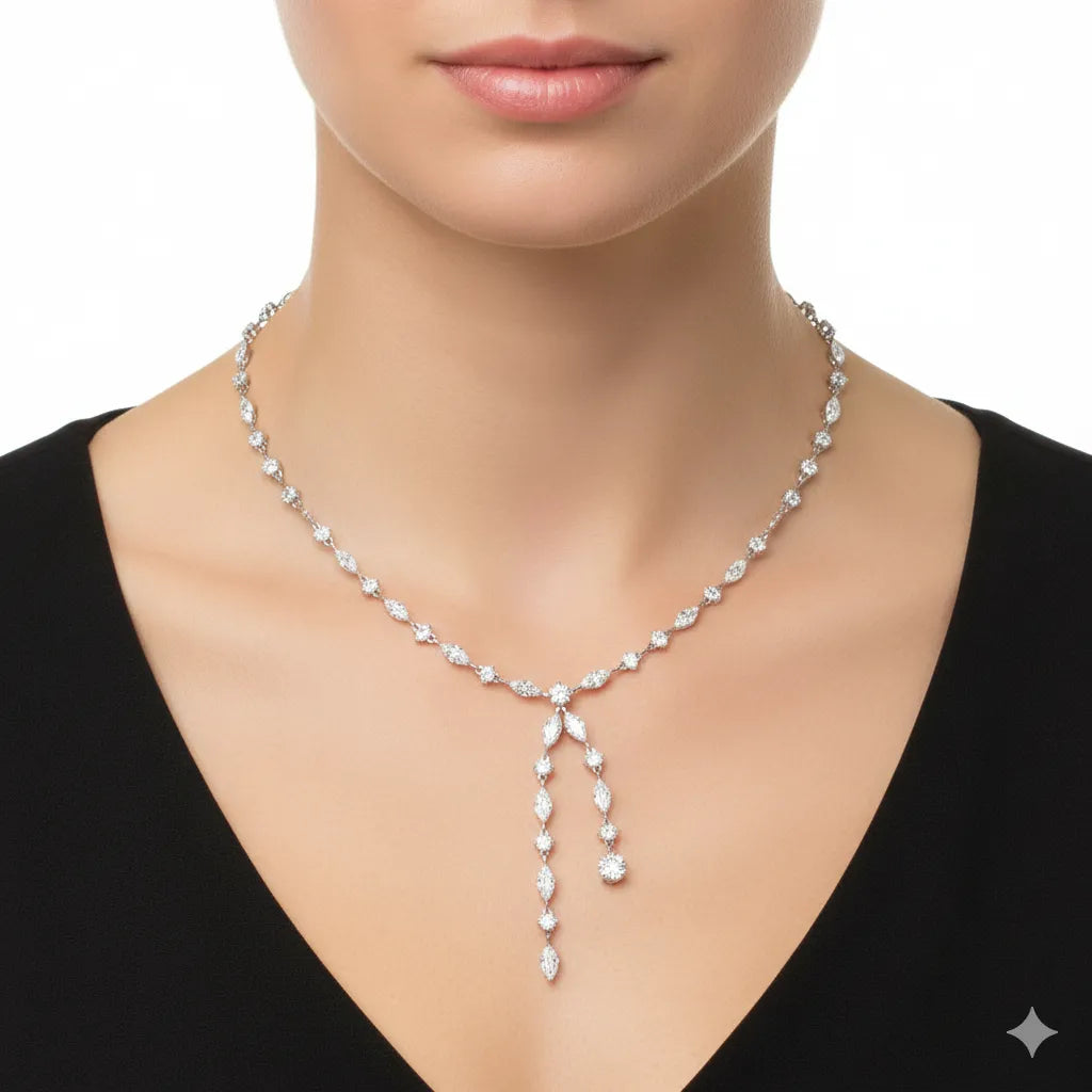 IGI Certified - 8.07 Ct. Lab Grown Diamond (VS/E-F) Marquise & Round Diamond Drop-Front Necklace