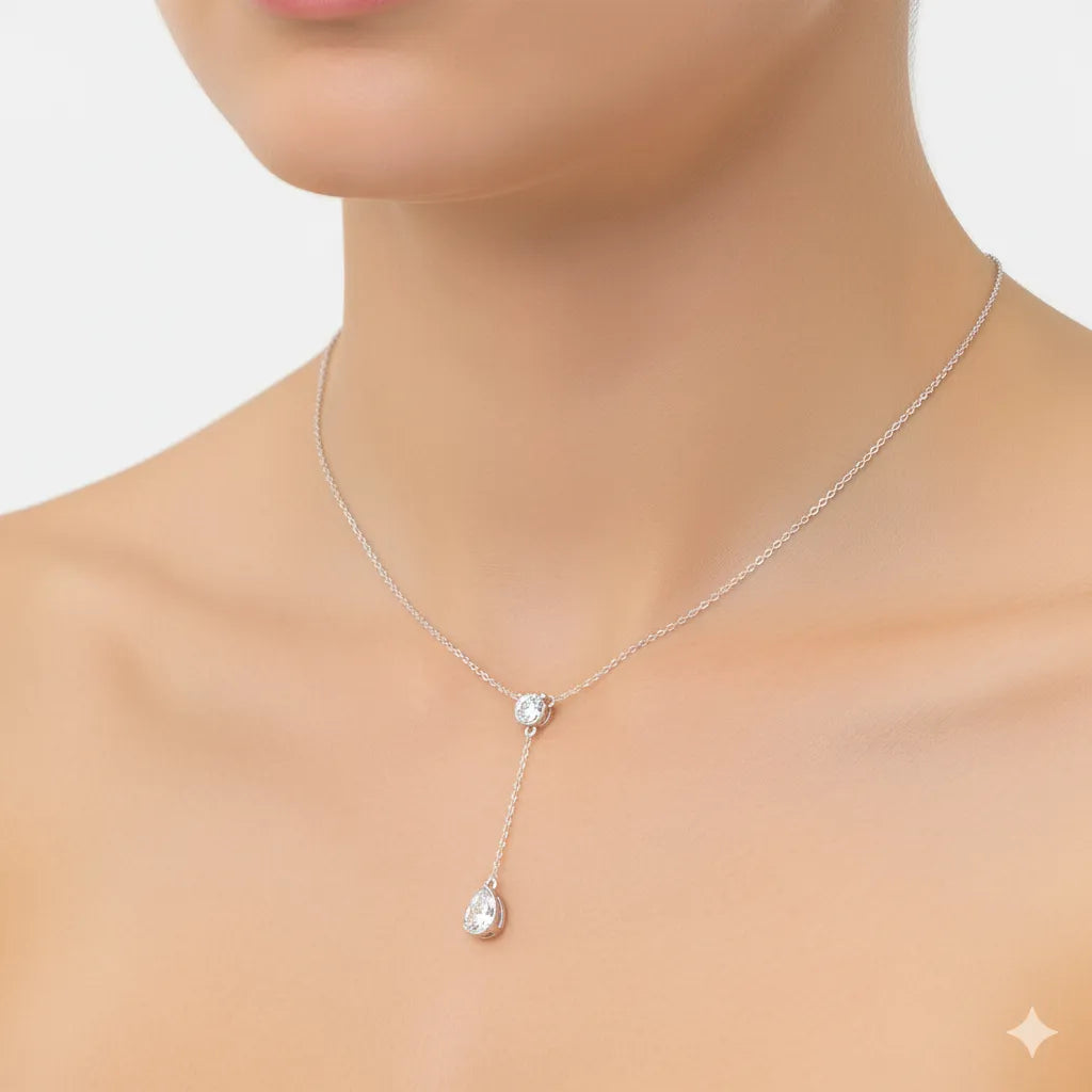 Diamond Y-Drop Necklace with Pear & Round Stones
