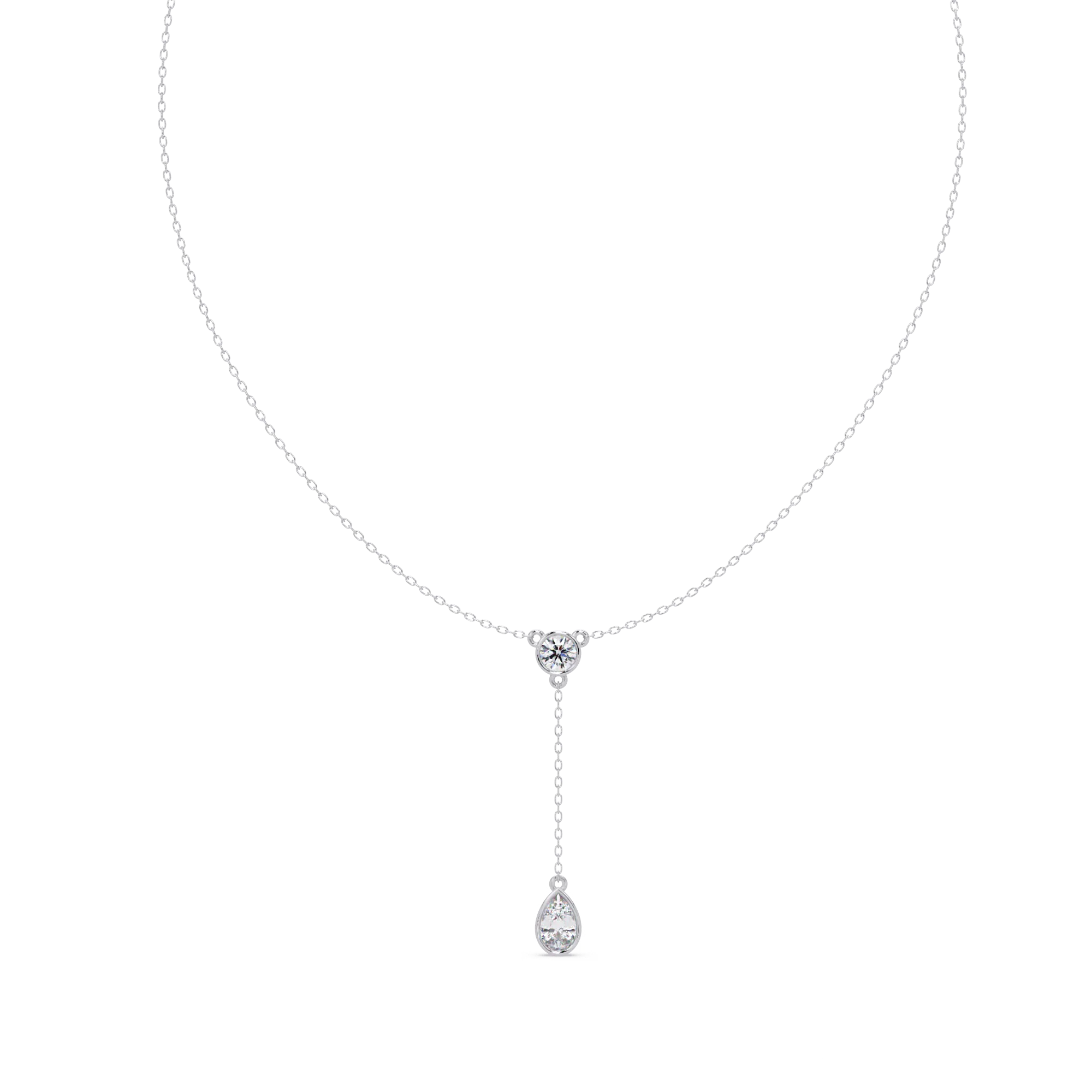 Diamond Y-Drop Necklace with Pear & Round Stones