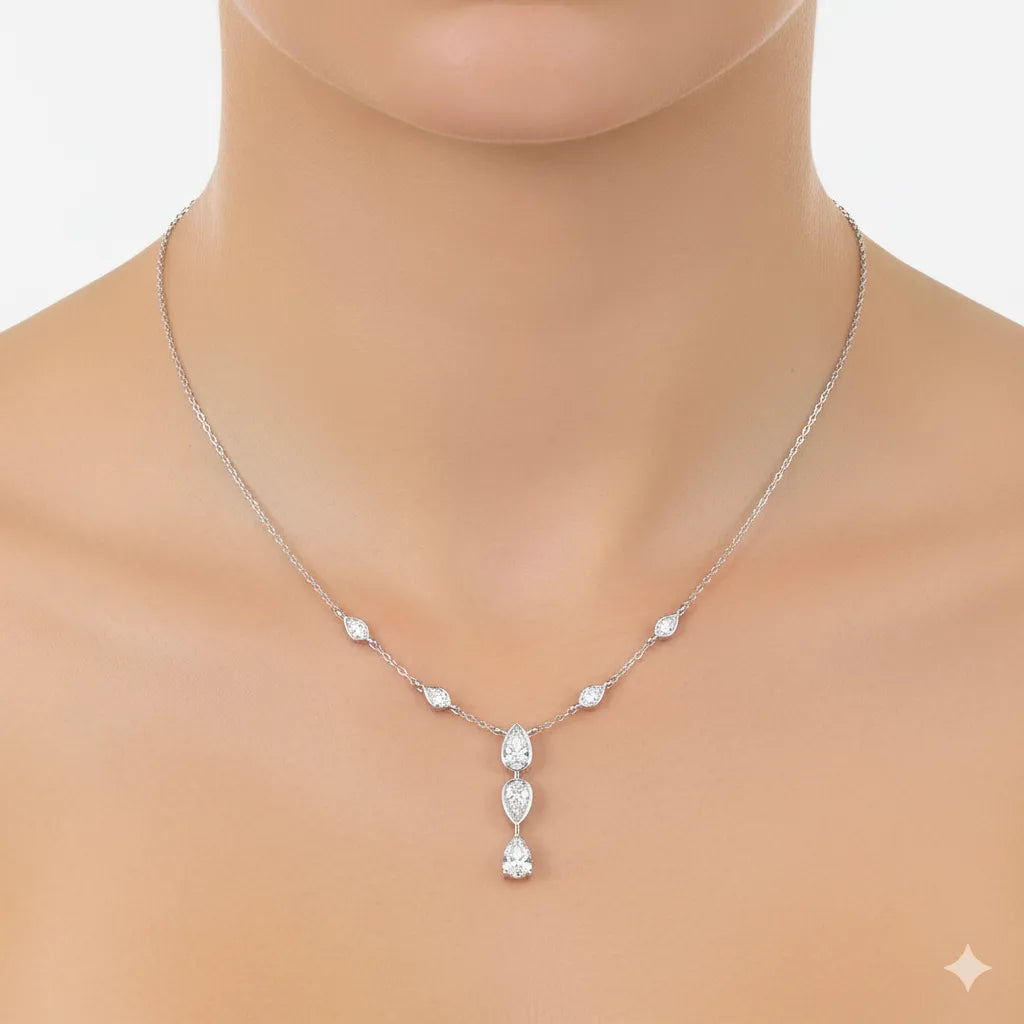 Elegant Pear-Shaped Diamond Station Necklace