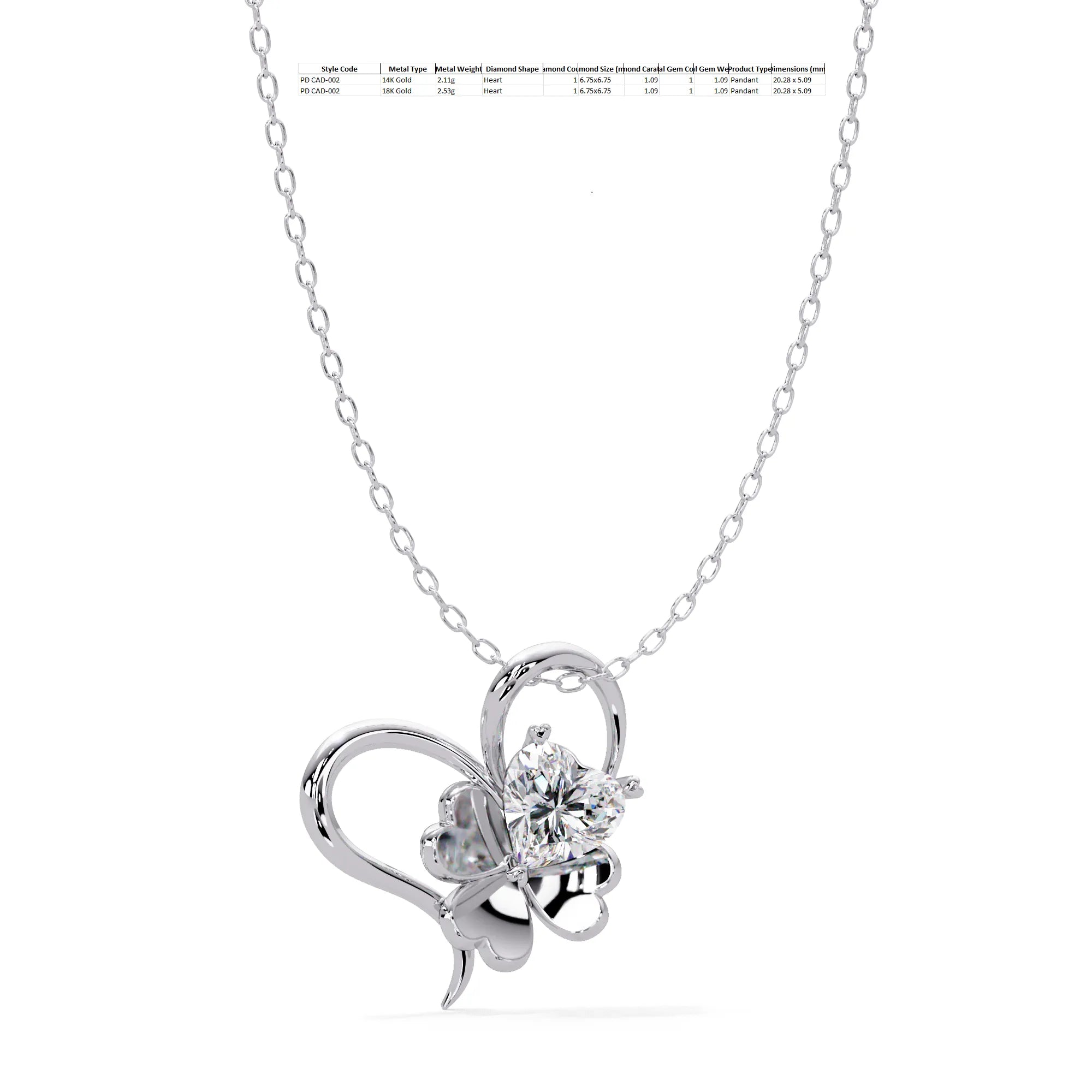 IGI Certified - 1.09 Ct. Lab Grown Diamond (VS/E-F) Enchanted Clover Heart Diamond Love Pendant