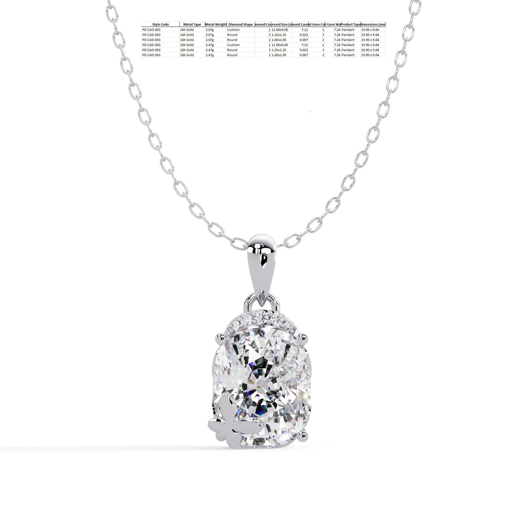 IGI Certified - 7.24 Ct. Lab Grown Diamond (VS/E-F) Royal Brilliance Cushion Cut Solitaire Pendant