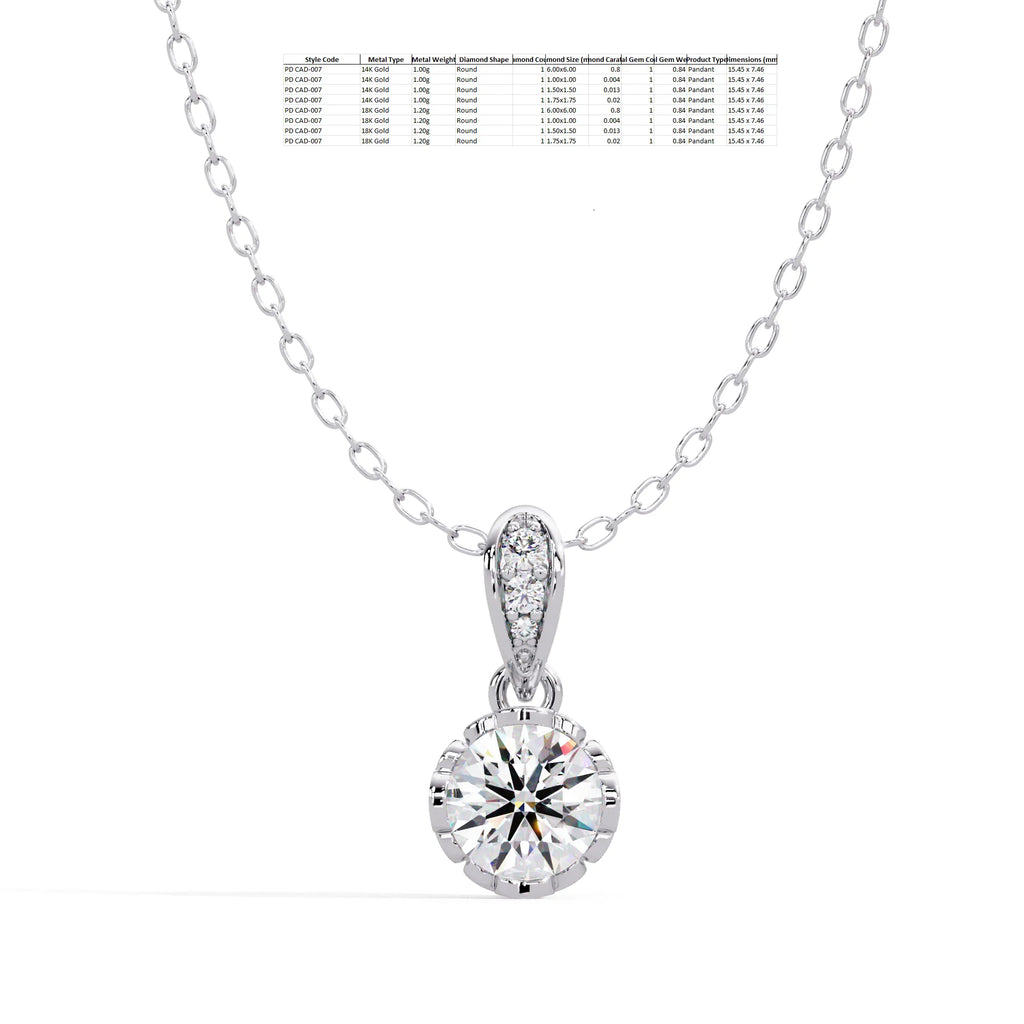 IGI Certified - 0.84 Ct. Lab Grown Diamond (VS/E-F) Timeless Elegance Round Brilliant Diamond Pendant
