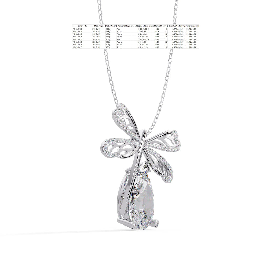 IGI Certified - 6.47 Ct. Lab Grown Diamond (VS/E-F) Majestic Pear Diamond Bow Pendant