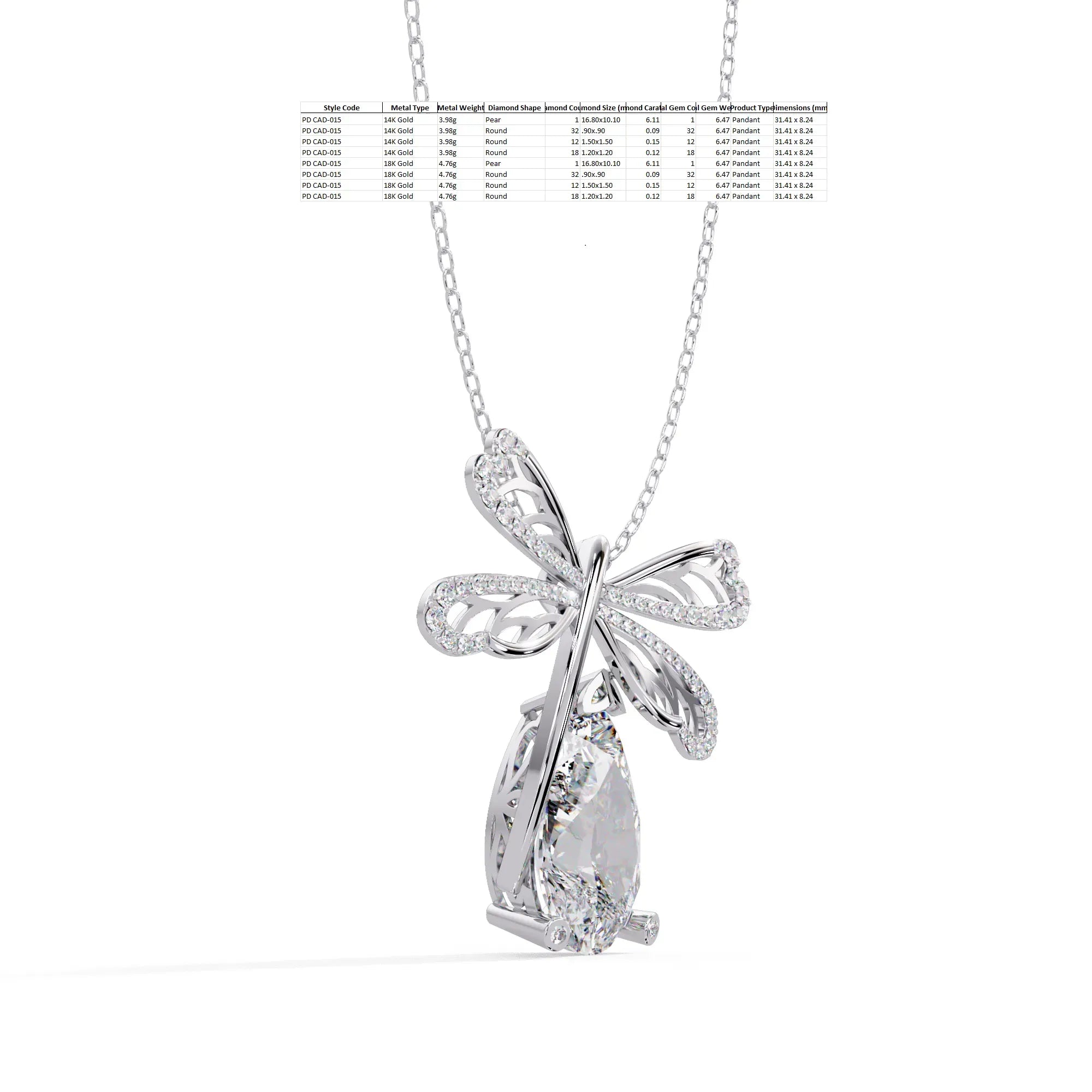 IGI Certified - 6.47 Ct. Lab Grown Diamond (VS/E-F) Majestic Pear Diamond Bow Pendant
