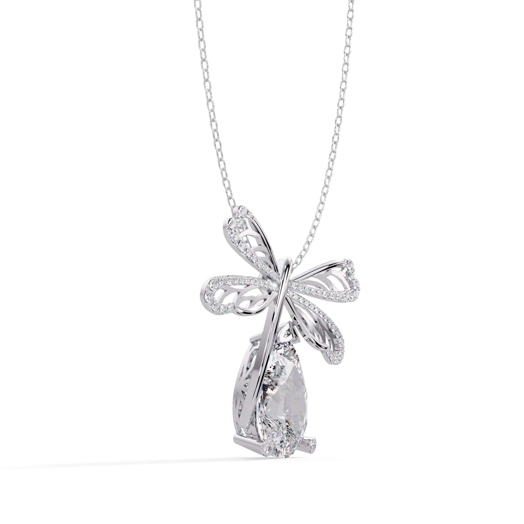 IGI Certified - 6.47 Ct. Lab Grown Diamond (VS/E-F) Majestic Pear Diamond Bow Pendant