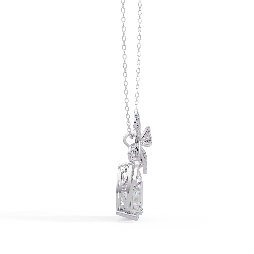 IGI Certified - 6.47 Ct. Lab Grown Diamond (VS/E-F) Majestic Pear Diamond Bow Pendant