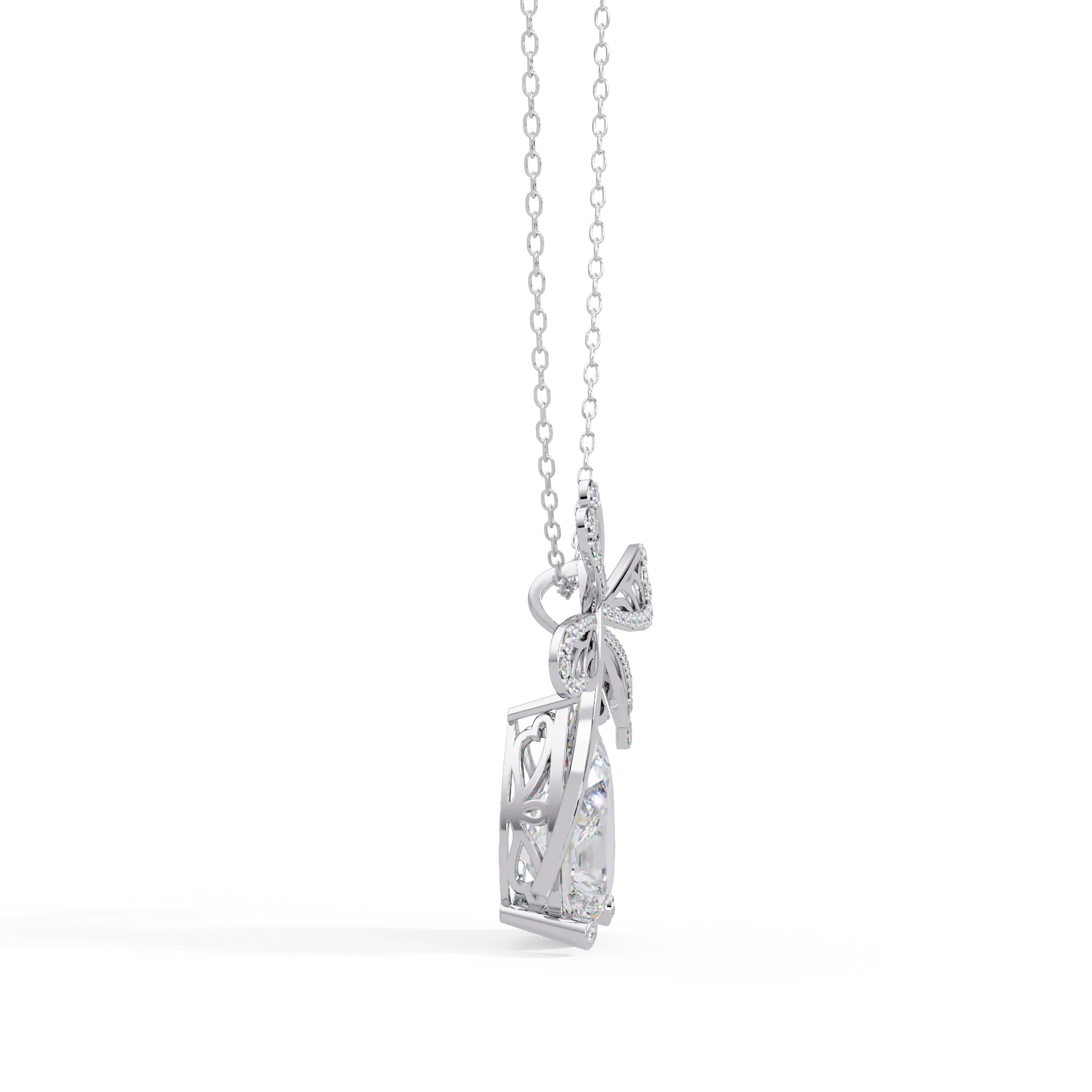 IGI Certified - 6.47 Ct. Lab Grown Diamond (VS/E-F) Majestic Pear Diamond Bow Pendant