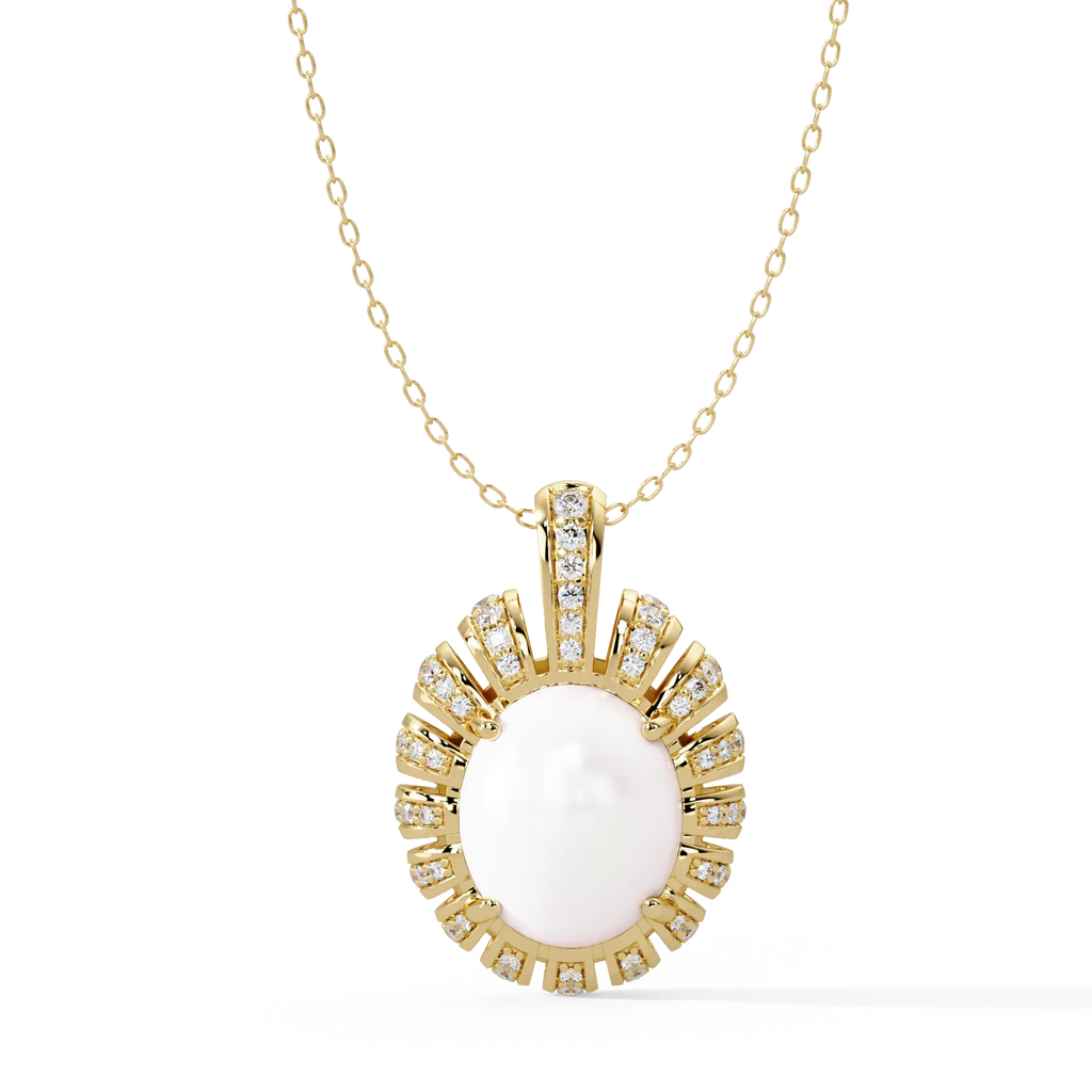 IGI Certified - 0.83 Ct. Lab Grown Diamond (VS/E-F) Illuminated Oval Pearl Necklace