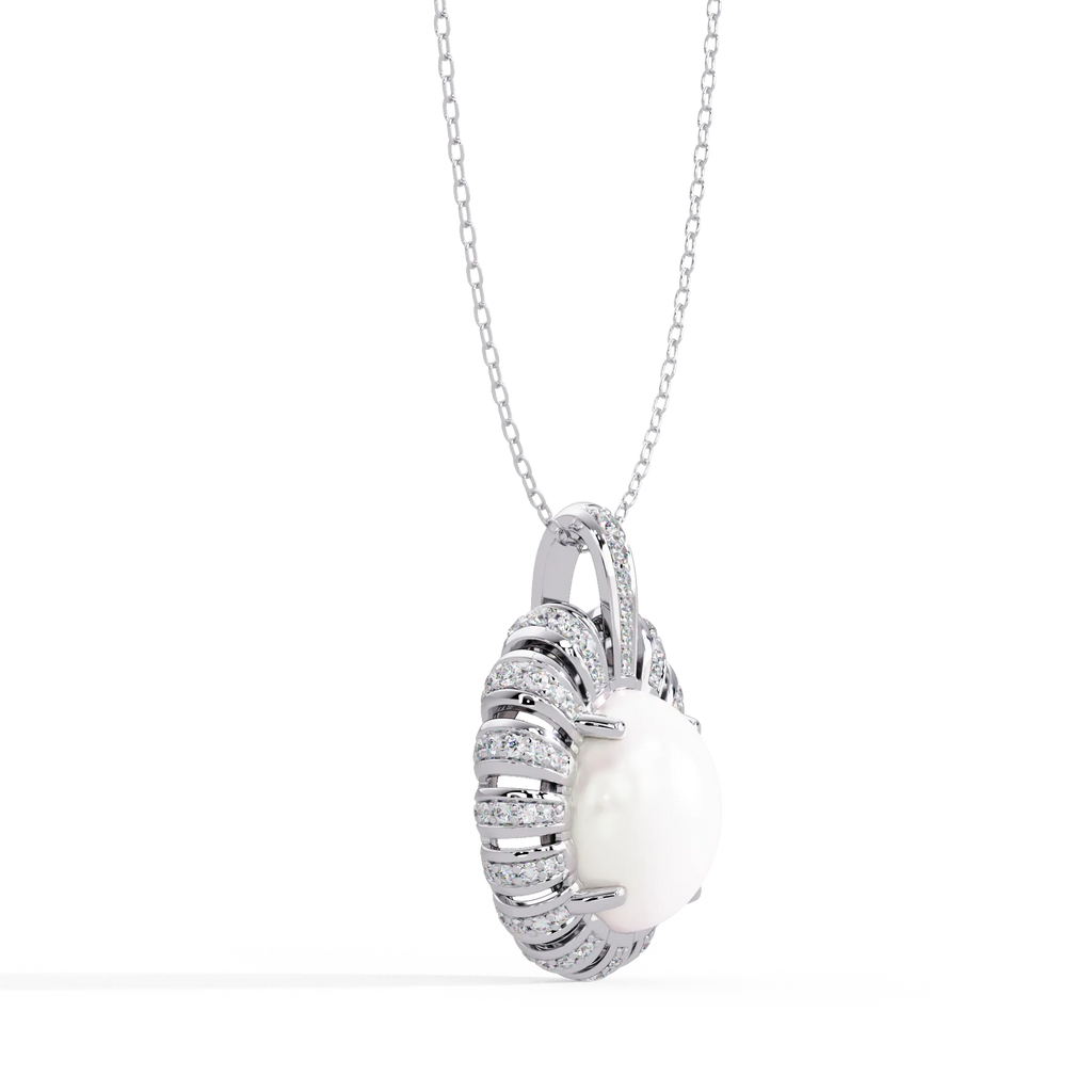 IGI Certified - 0.83 Ct. Lab Grown Diamond (VS/E-F) Illuminated Oval Pearl Necklace
