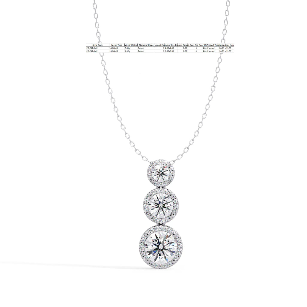 IGI Certified - 4.01 Ct. Lab Grown Diamond (VS/E-F) The Graduated Trinity Halo Pendant