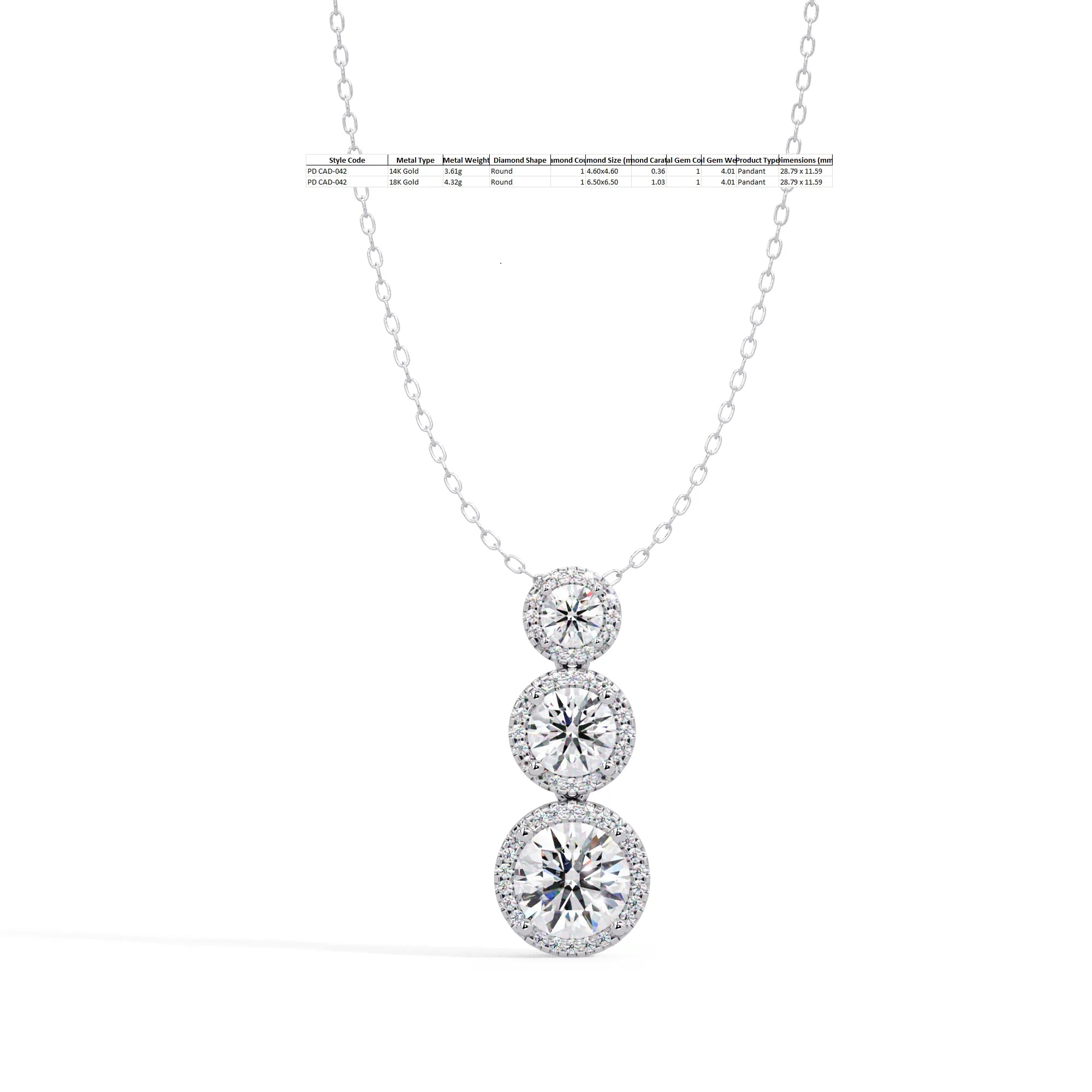 IGI Certified - 4.01 Ct. Lab Grown Diamond (VS/E-F) The Graduated Trinity Halo Pendant