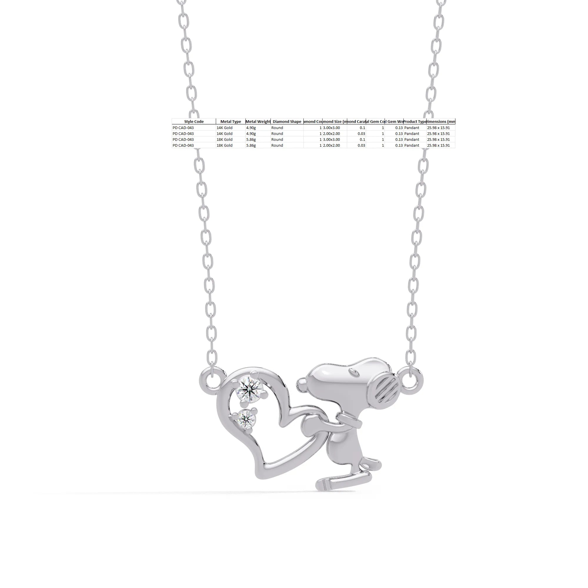 IGI Certified - 0.13 Ct. Lab Grown Diamond (VS/E-F) Sweet Snoopy Hug Necklace