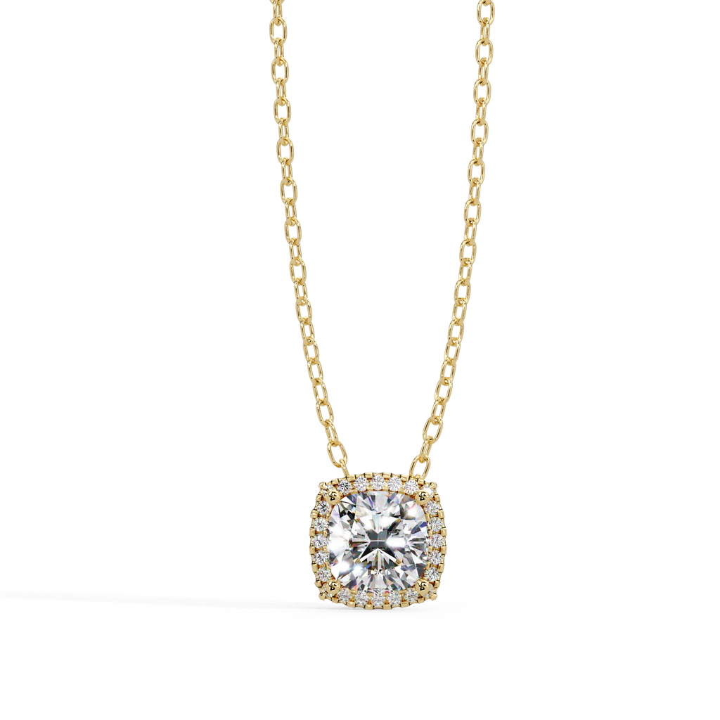 IGI Certified - 2.81 Ct. Lab Grown Diamond (VS/E-F) Radiant Cushion Solitaire with Pavé Border Pendant