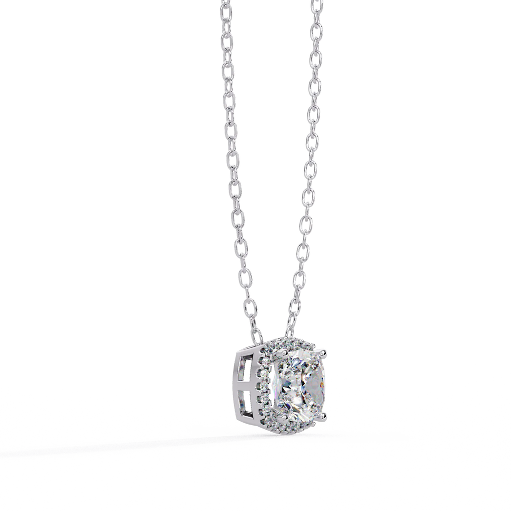 IGI Certified - 2.81 Ct. Lab Grown Diamond (VS/E-F) Radiant Cushion Solitaire with Pavé Border Pendant