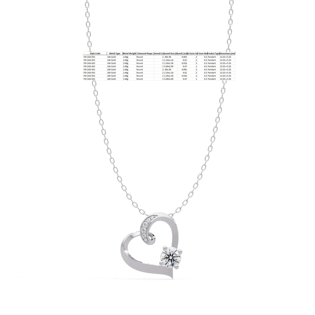 IGI Certified - 0.50 Ct. Lab Grown Diamond (VS/E-F) Gold Floating Heart Pendant with Accent Stones Pendant