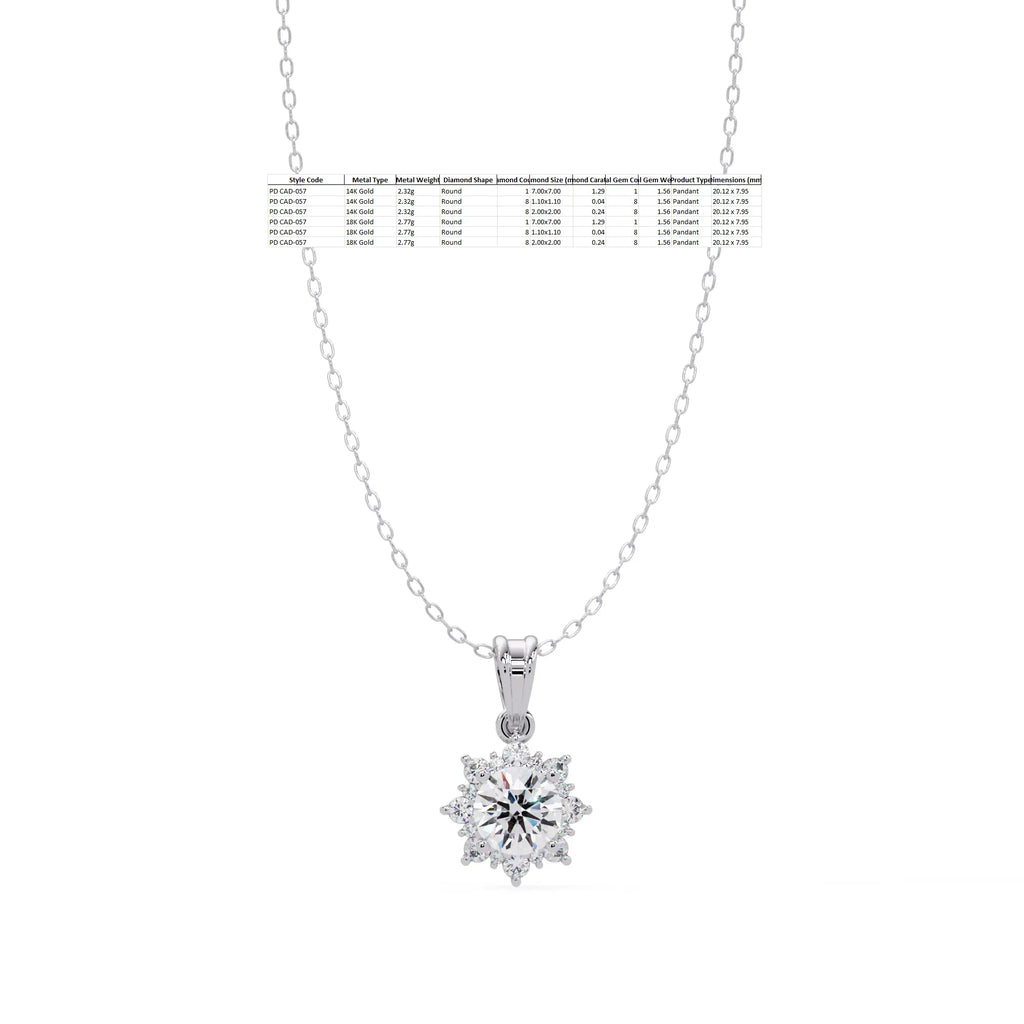 IGI Certified - 1.57 Ct. Lab Grown Diamond (VS/E-F) Sunburst Halo Diamond Pendant