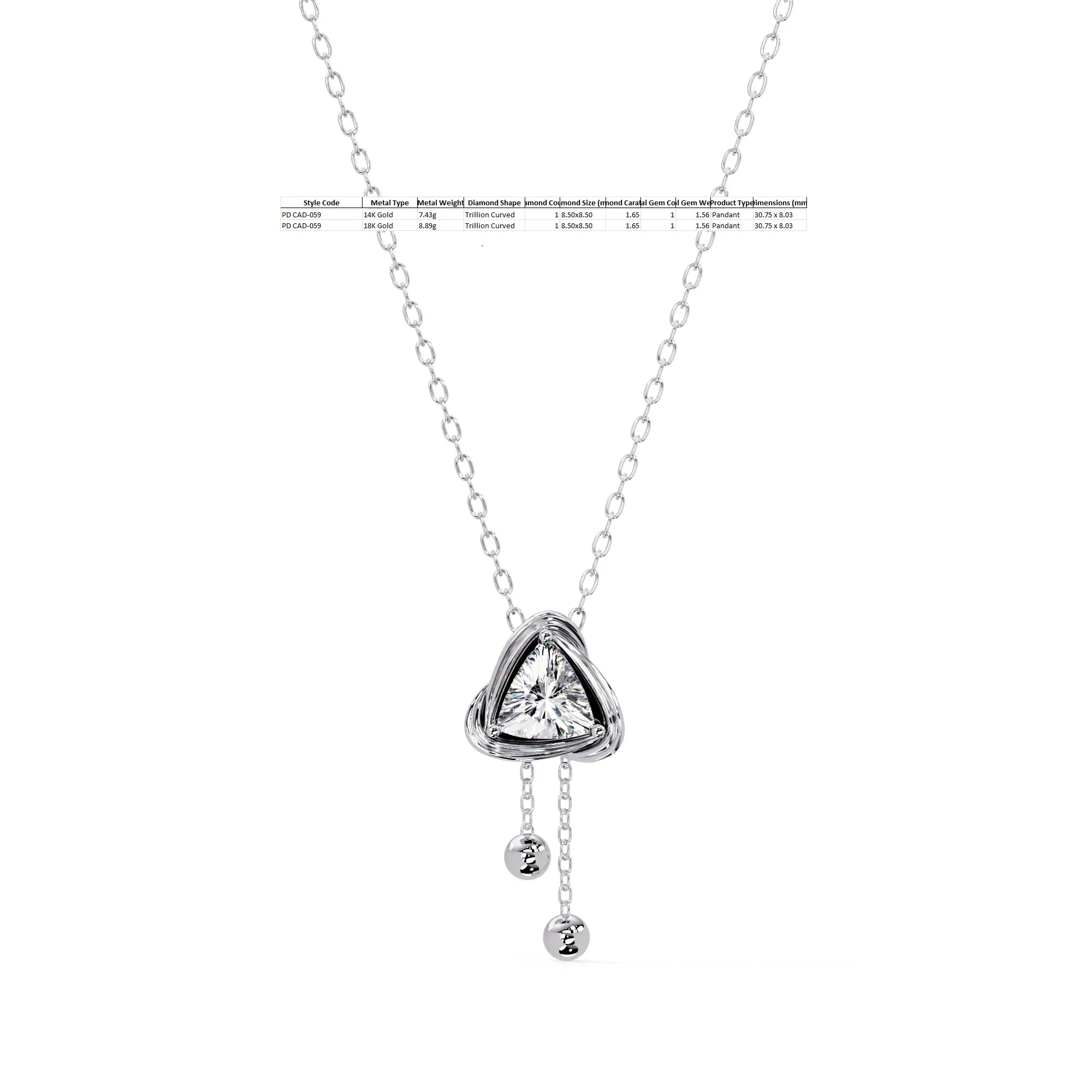 IGI Certified - 1.65 Ct. Lab Grown Diamond (VS/E-F) Celestial Triangle Drop Pendant